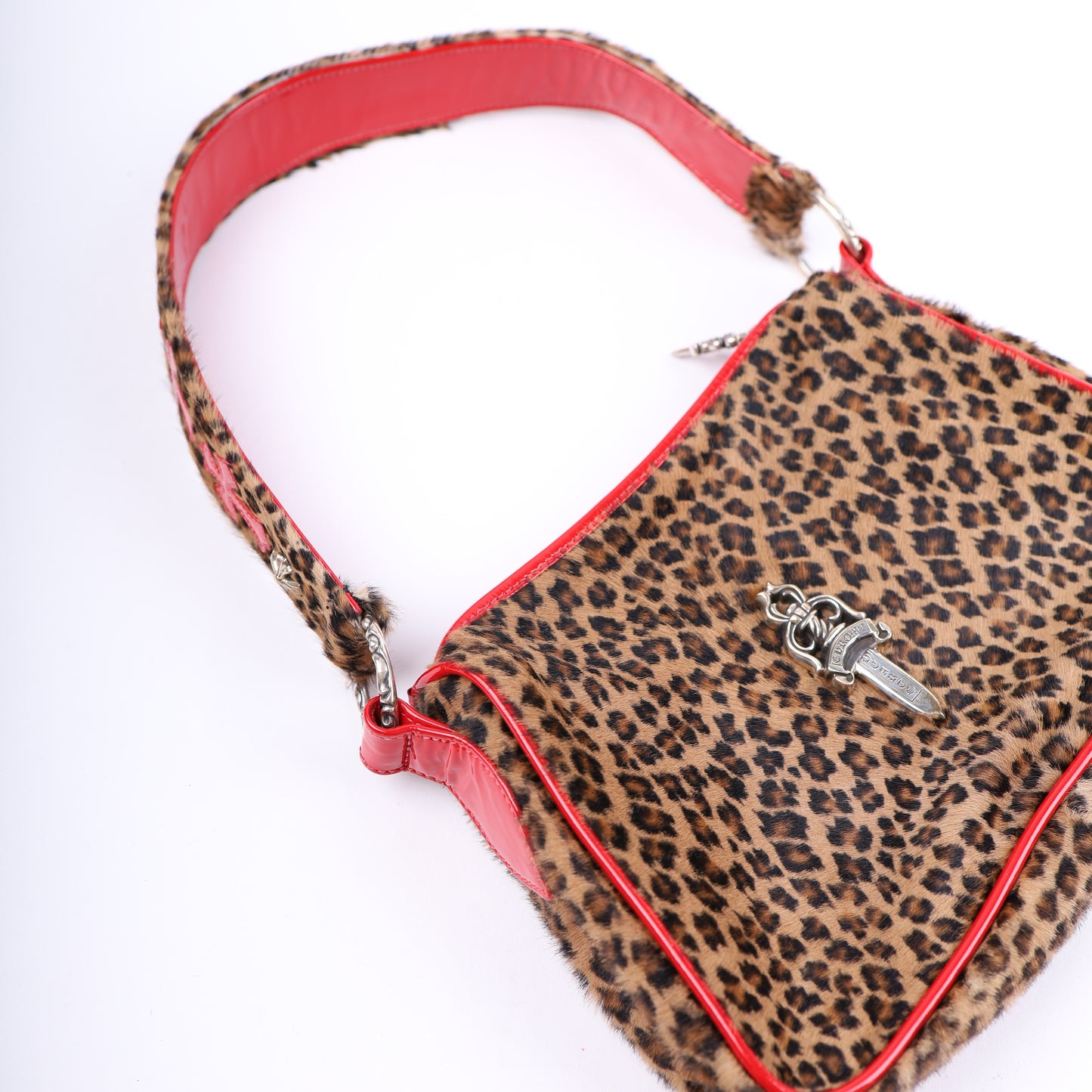 LEAPOARD CHICKEN NUGGET BAG WITH RED PATENT LEATHER CROSS PATCHES