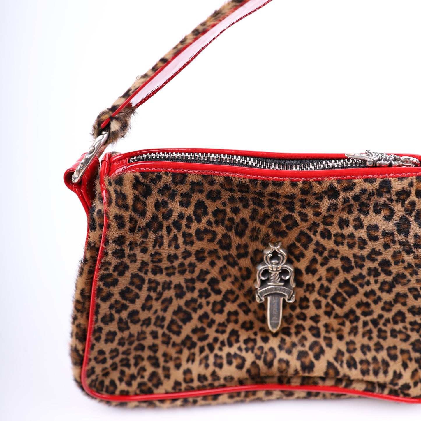 LEAPOARD CHICKEN NUGGET BAG WITH RED PATENT LEATHER CROSS PATCHES