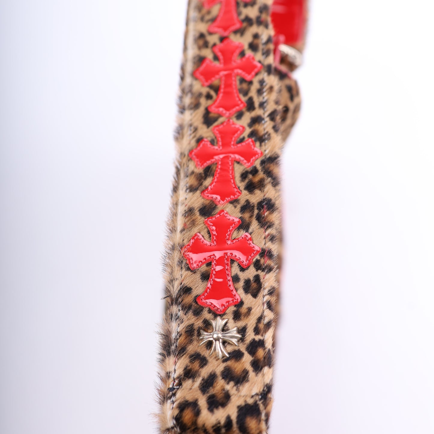 LEAPOARD CHICKEN NUGGET BAG WITH RED PATENT LEATHER CROSS PATCHES