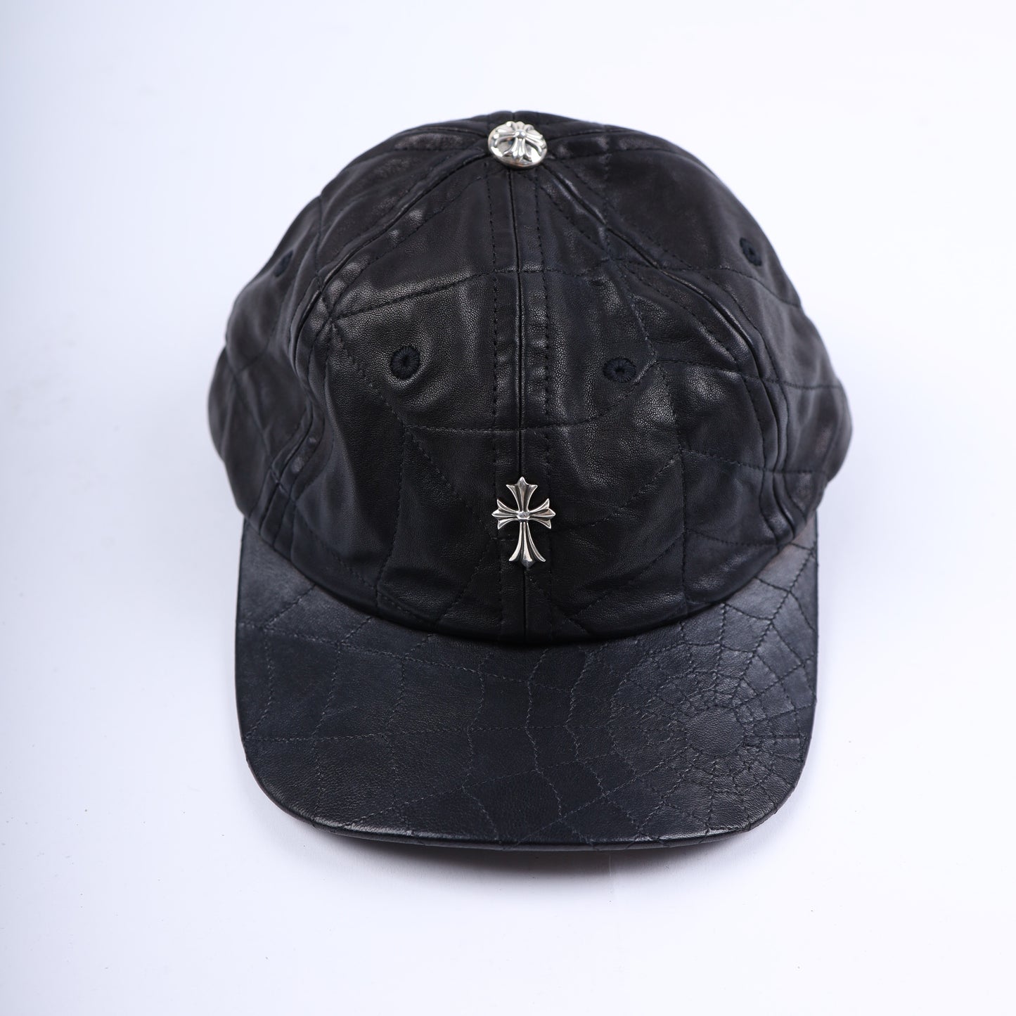 BLACK LEATHER SPIDER WEB HAT