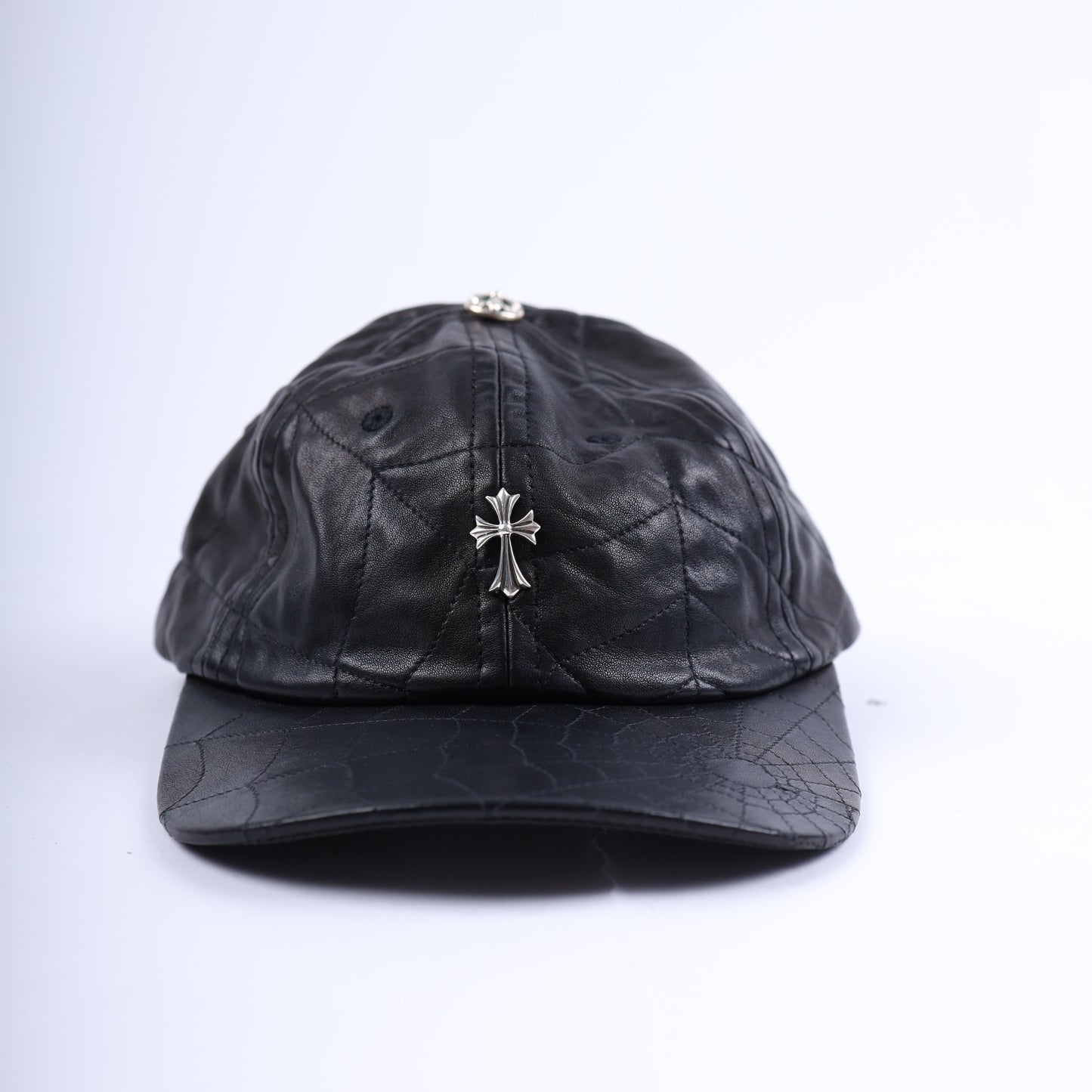 BLACK LEATHER SPIDER WEB HAT