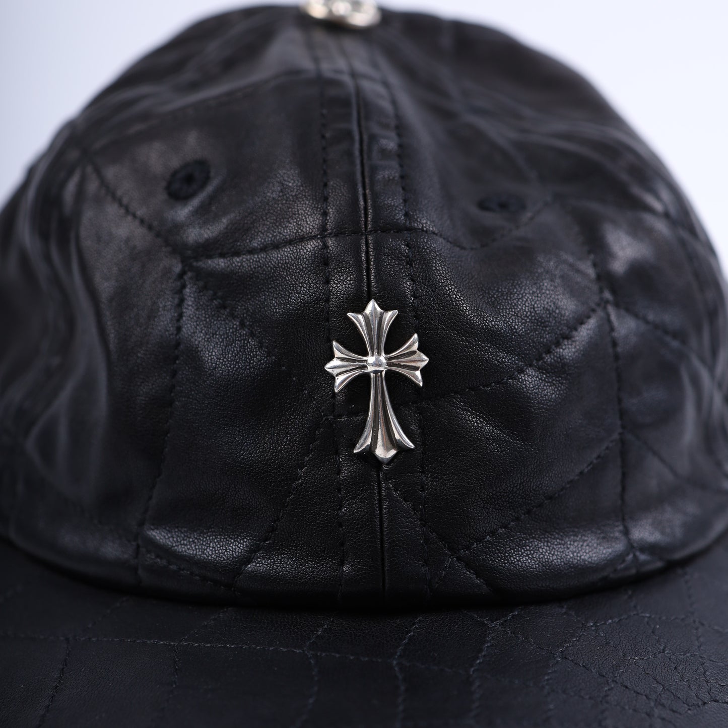 BLACK LEATHER SPIDER WEB HAT