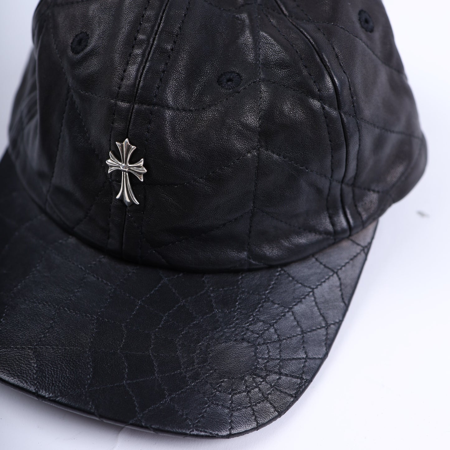 BLACK LEATHER SPIDER WEB HAT