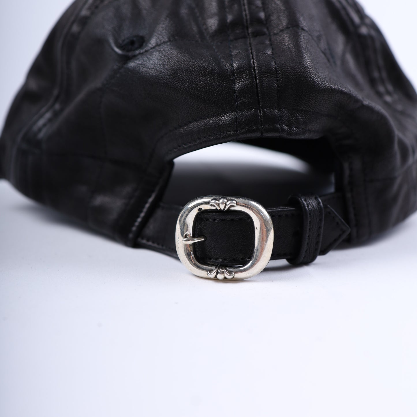 BLACK LEATHER SPIDER WEB HAT