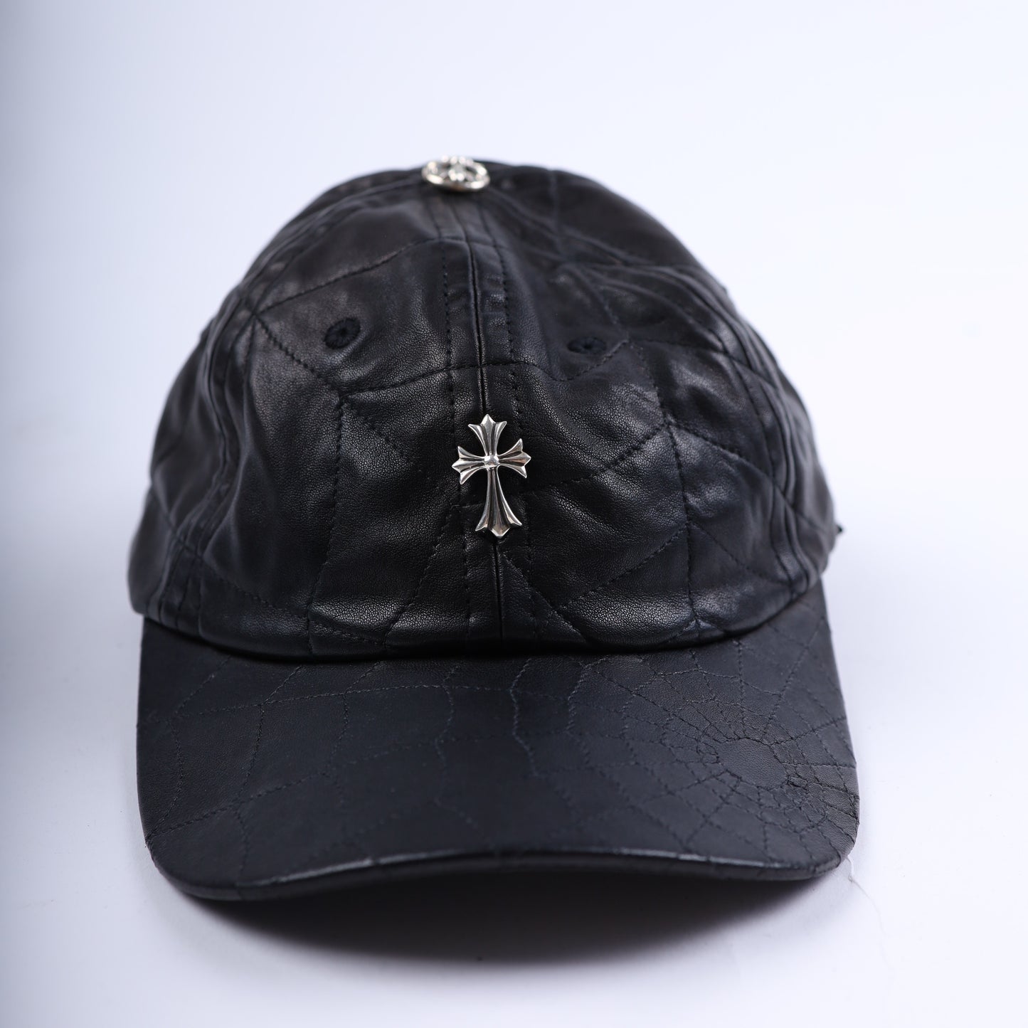 BLACK LEATHER SPIDER WEB HAT