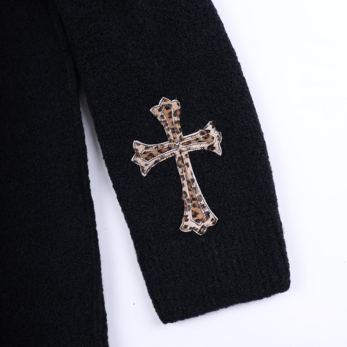 CHROME HEARTS CASHMERE SWEATER WITH LEAPOARD CROSS PATCH