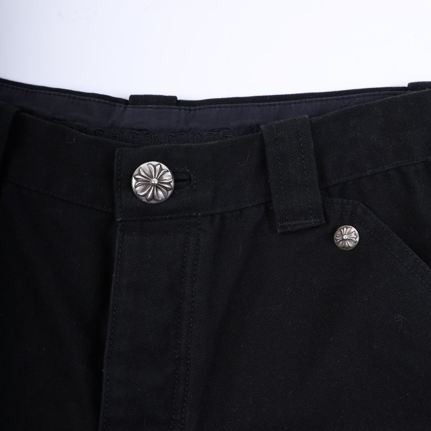 CHROME HEARTS PLAIN BLACK CARPENTER PANTS WITH SILVER HARDWARE