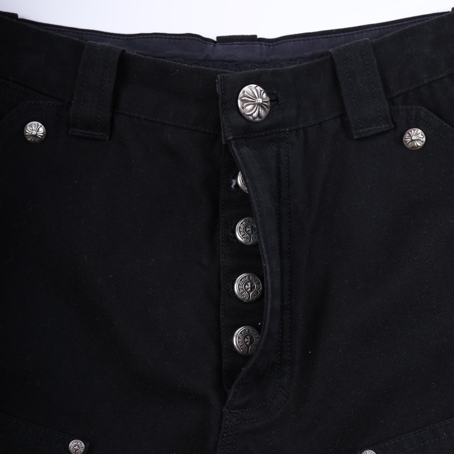 CHROME HEARTS PLAIN BLACK CARPENTER PANTS WITH SILVER HARDWARE