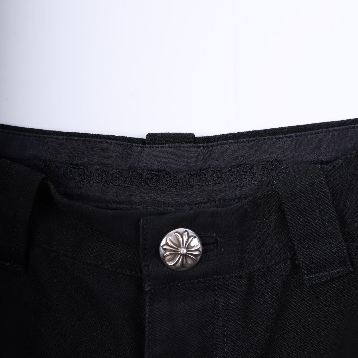 CHROME HEARTS PLAIN BLACK CARPENTER PANTS WITH SILVER HARDWARE