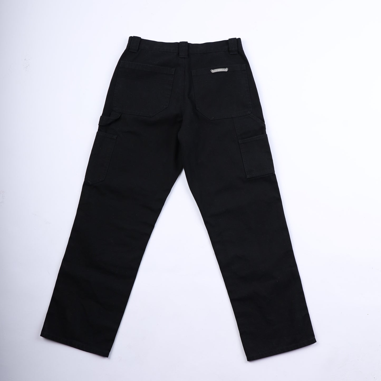 CHROME HEARTS PLAIN BLACK CARPENTER PANTS WITH SILVER HARDWARE