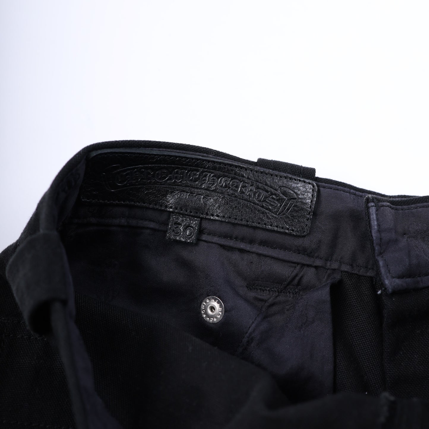 CHROME HEARTS PLAIN BLACK CARPENTER PANTS WITH SILVER HARDWARE