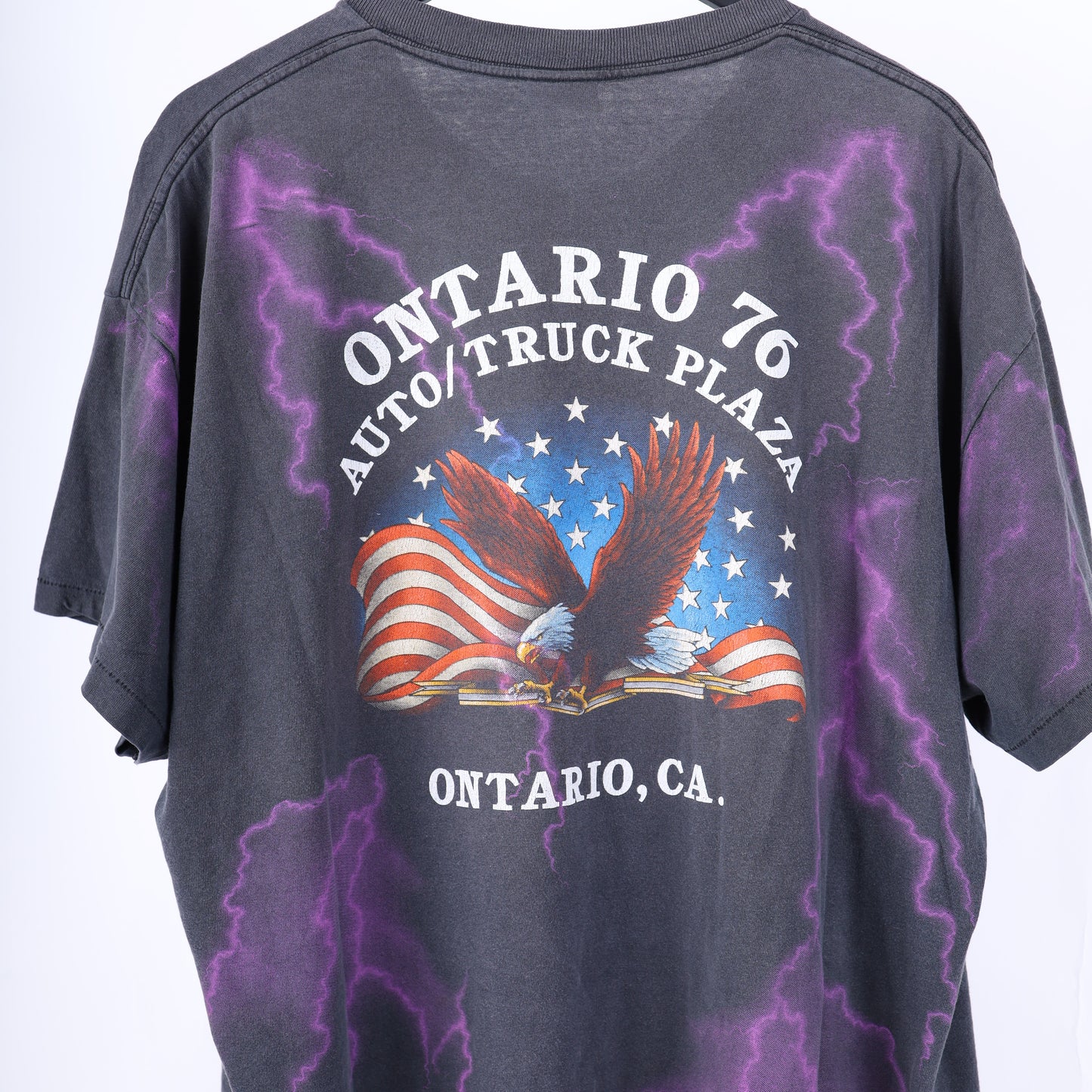 AMERICAN THUNDER PURPLE MOTORCYCLE GIRL FADED VINTAGE T-SHIRT
