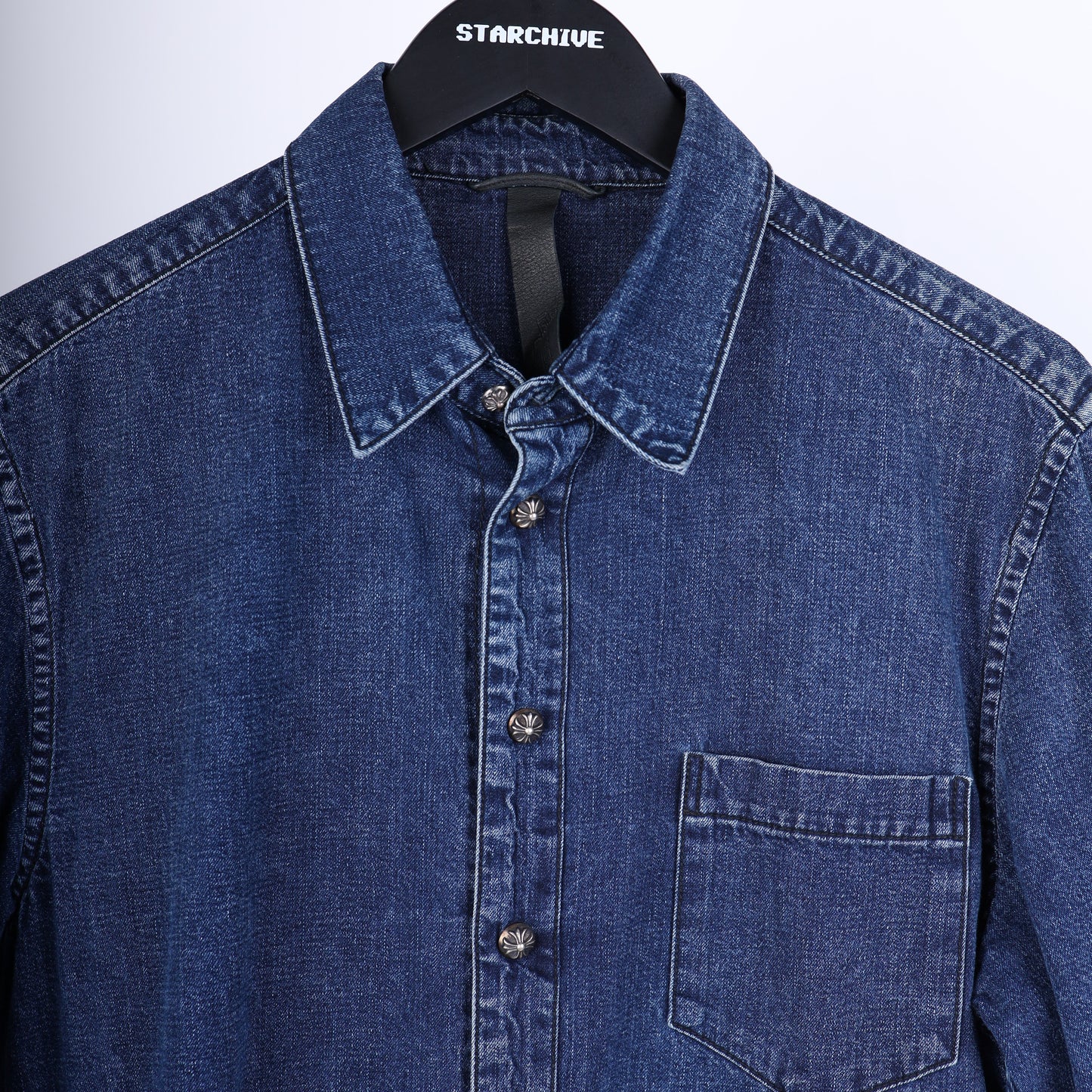 CHROME HEARTS CROSS PATCH SLEEVE DENIM SHIRT