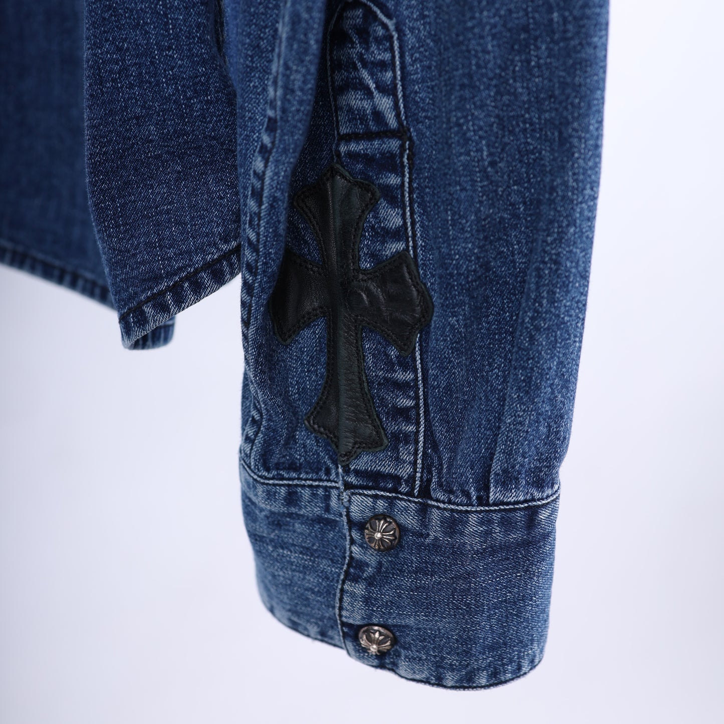 CHROME HEARTS CROSS PATCH SLEEVE DENIM SHIRT