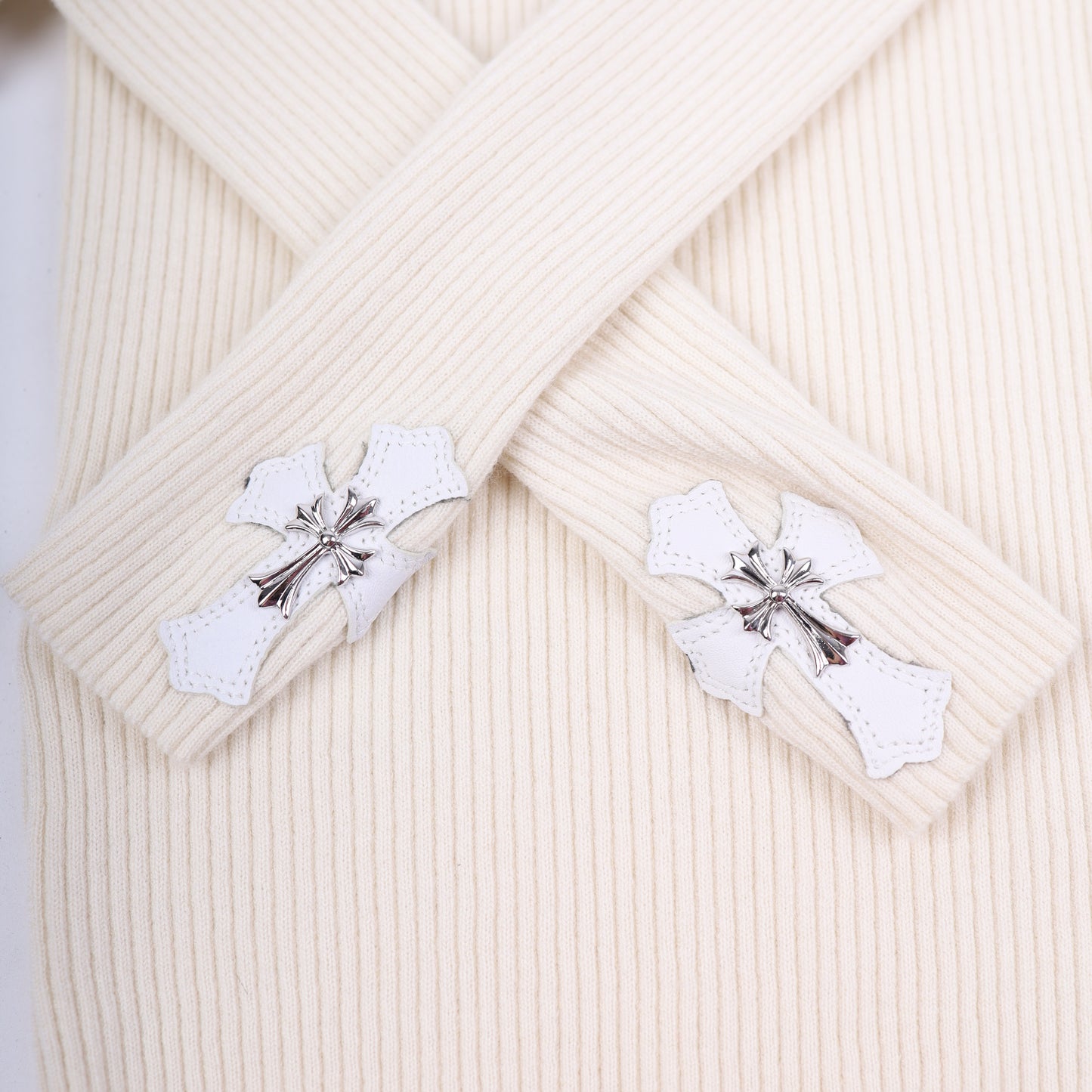 Chrome Hearts Womans Dual Tiny Cross Patch Cashmere Mock Neck