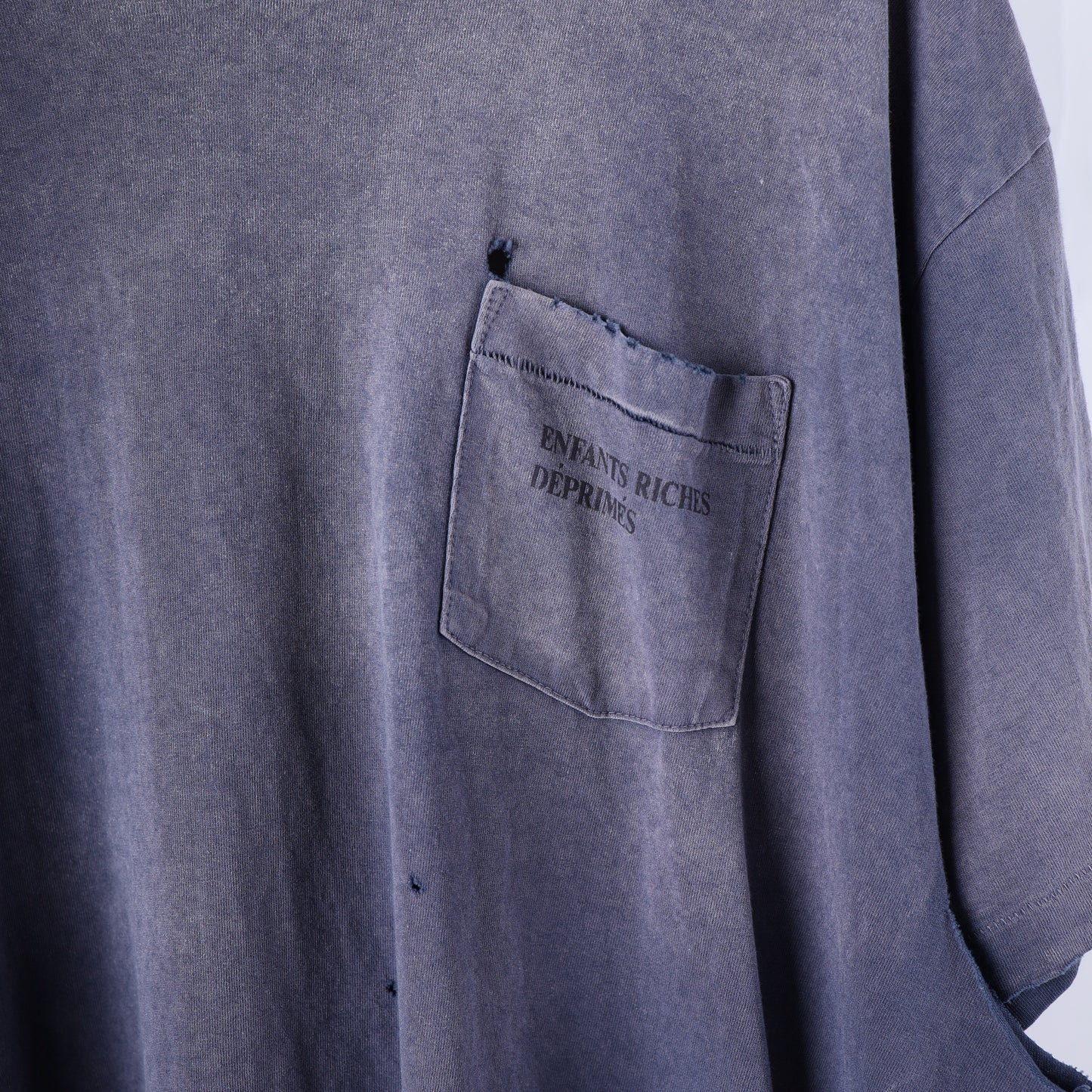 ERD THRASHED DESTROYED LOGO POCKET TEE FADED BLUE