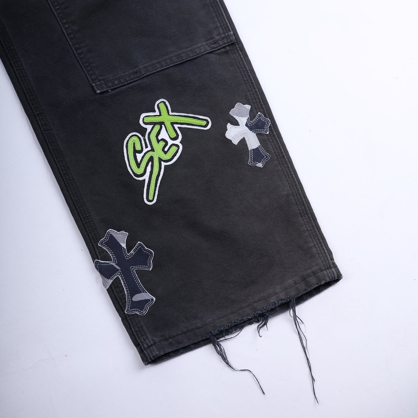 SEX RECORDS BLACK DOUBLE KNEE PANTS