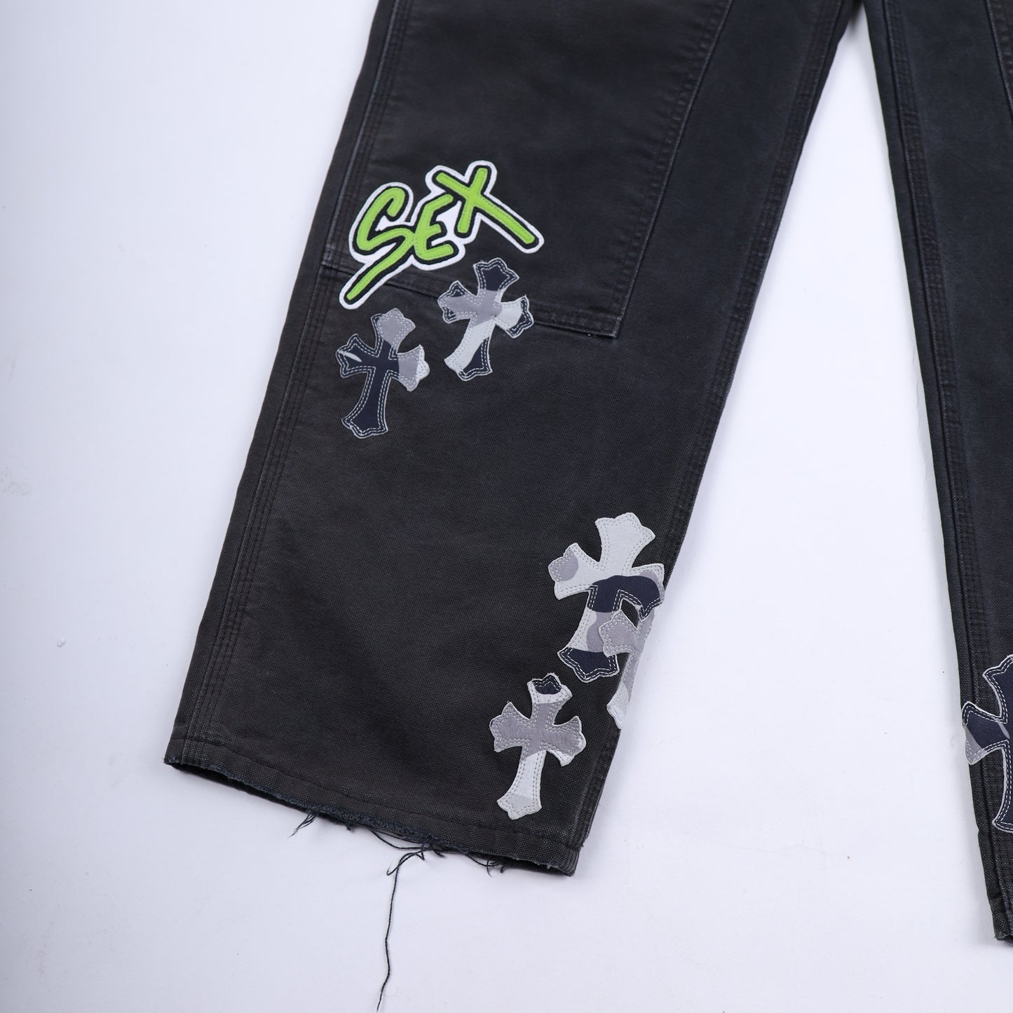 SEX RECORDS BLACK DOUBLE KNEE PANTS