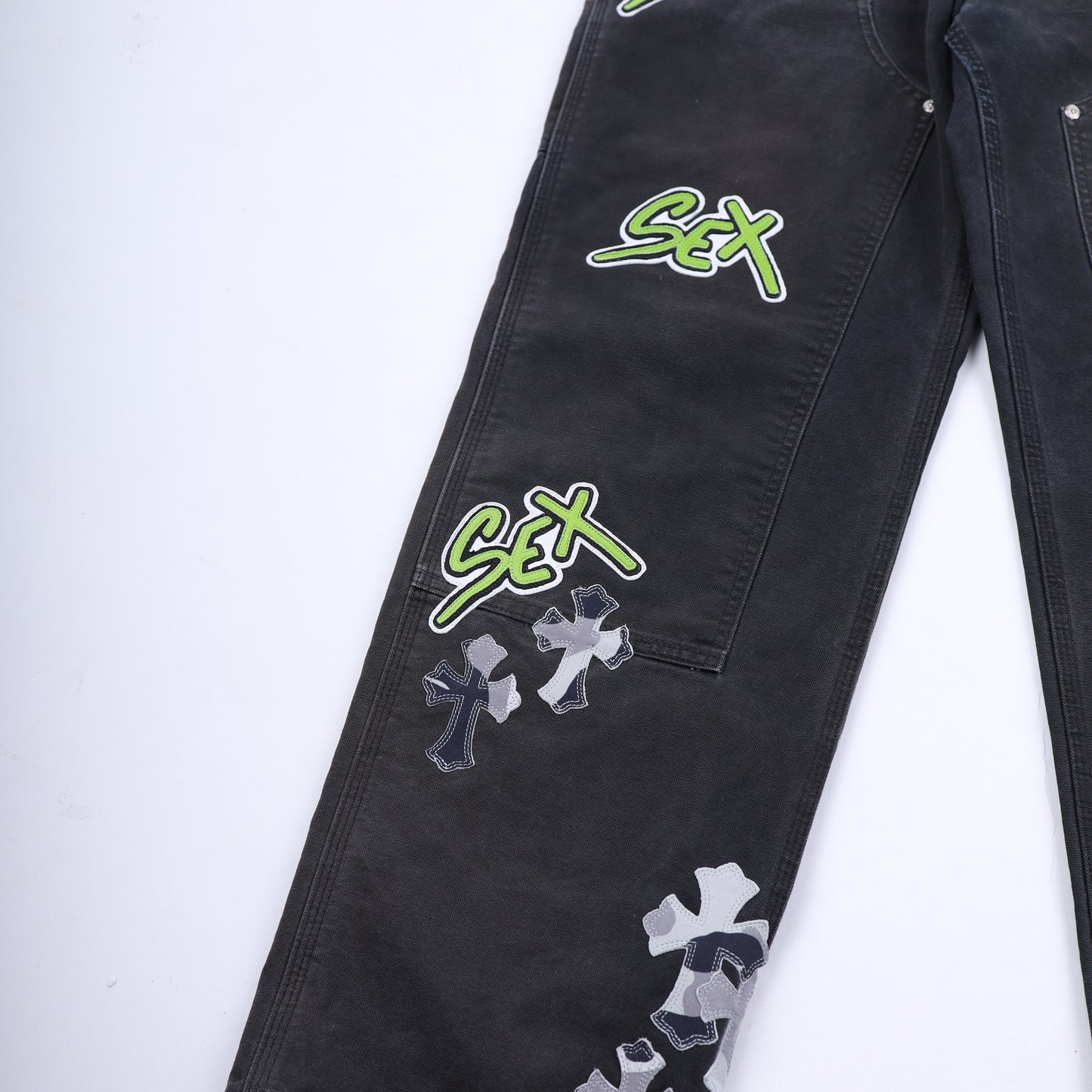 SEX RECORDS BLACK DOUBLE KNEE PANTS