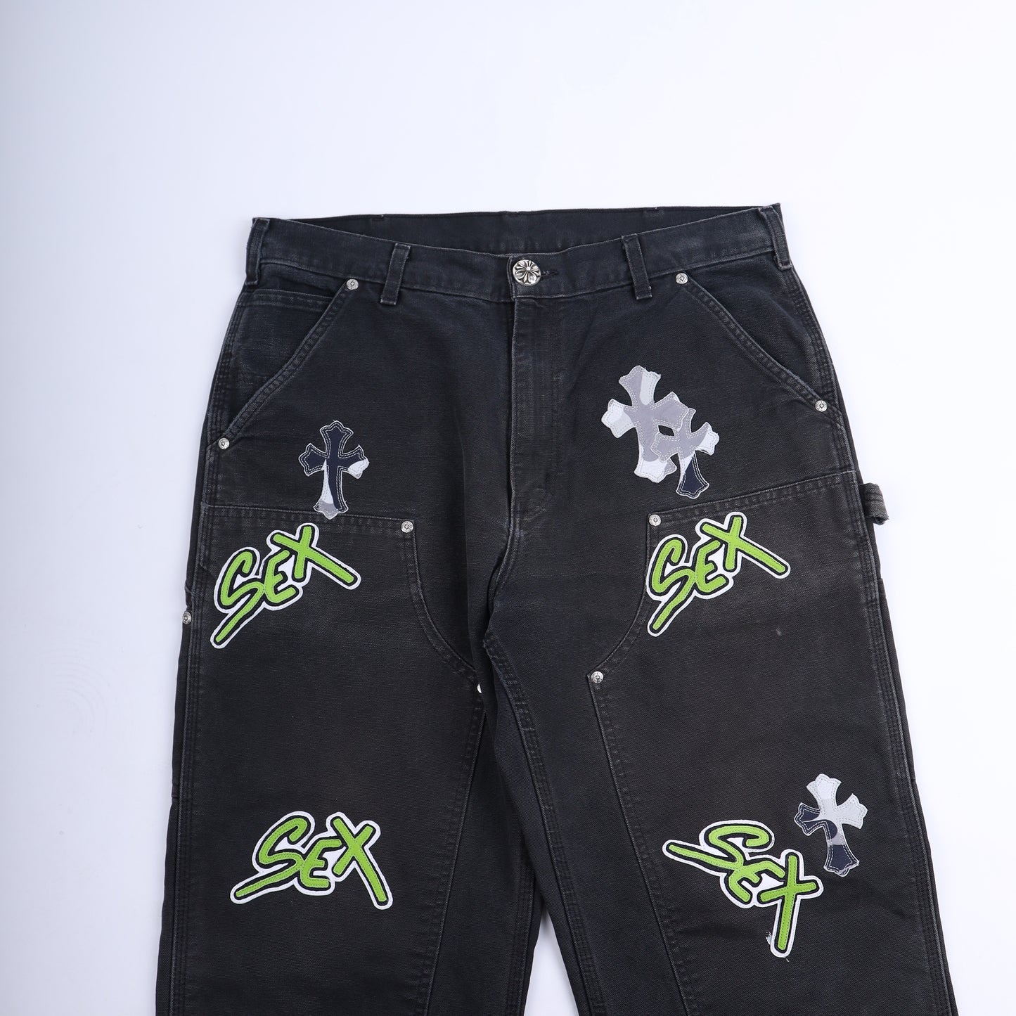 SEX RECORDS BLACK DOUBLE KNEE PANTS