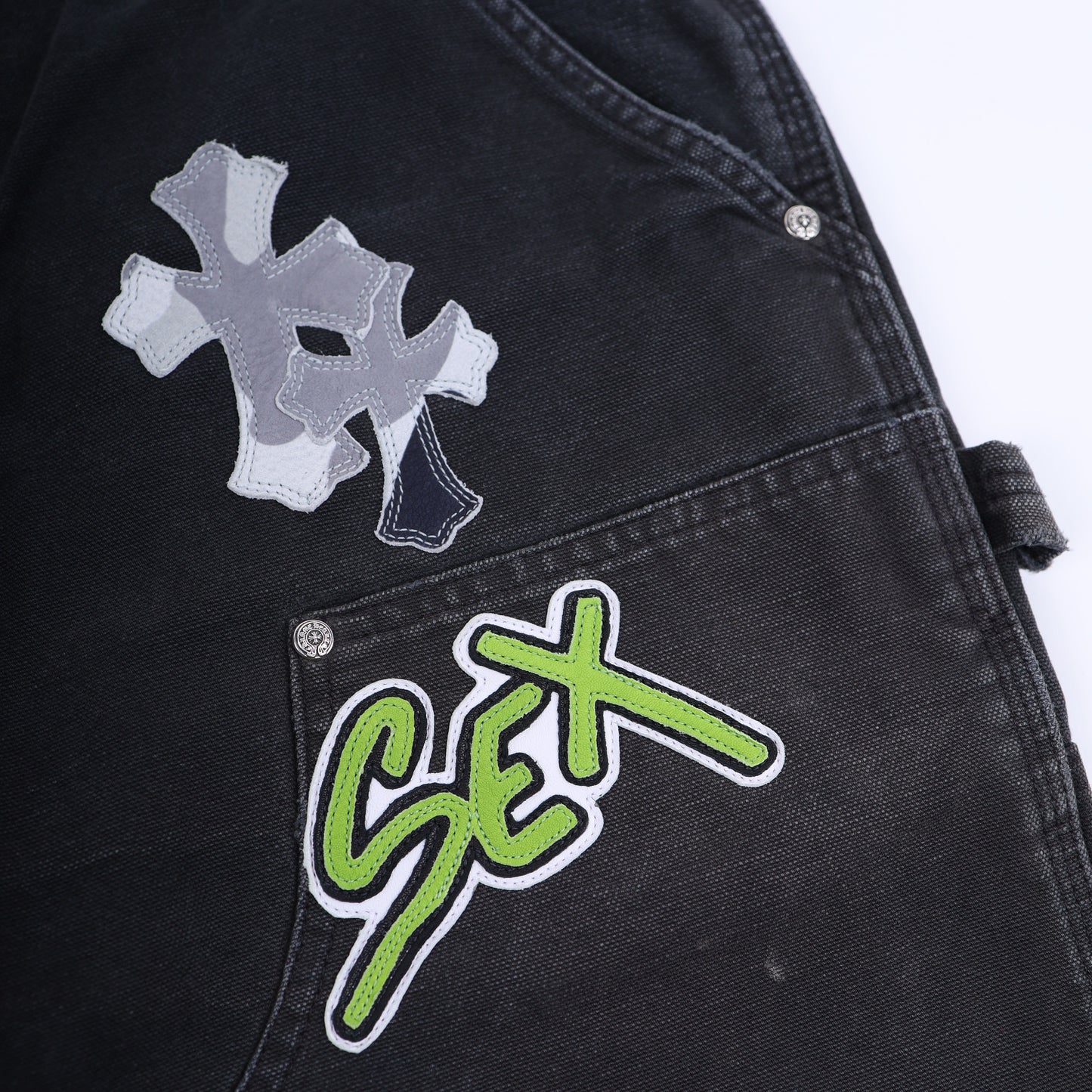 SEX RECORDS BLACK DOUBLE KNEE PANTS