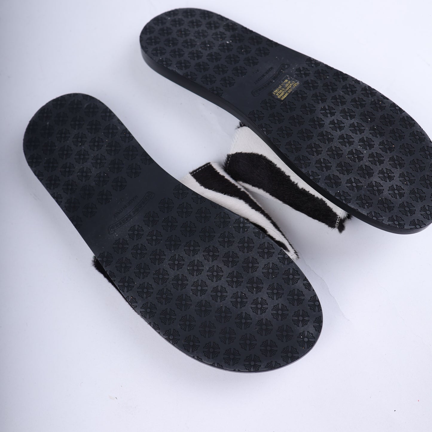 Zebra Filigree Neon Green Cross Slides