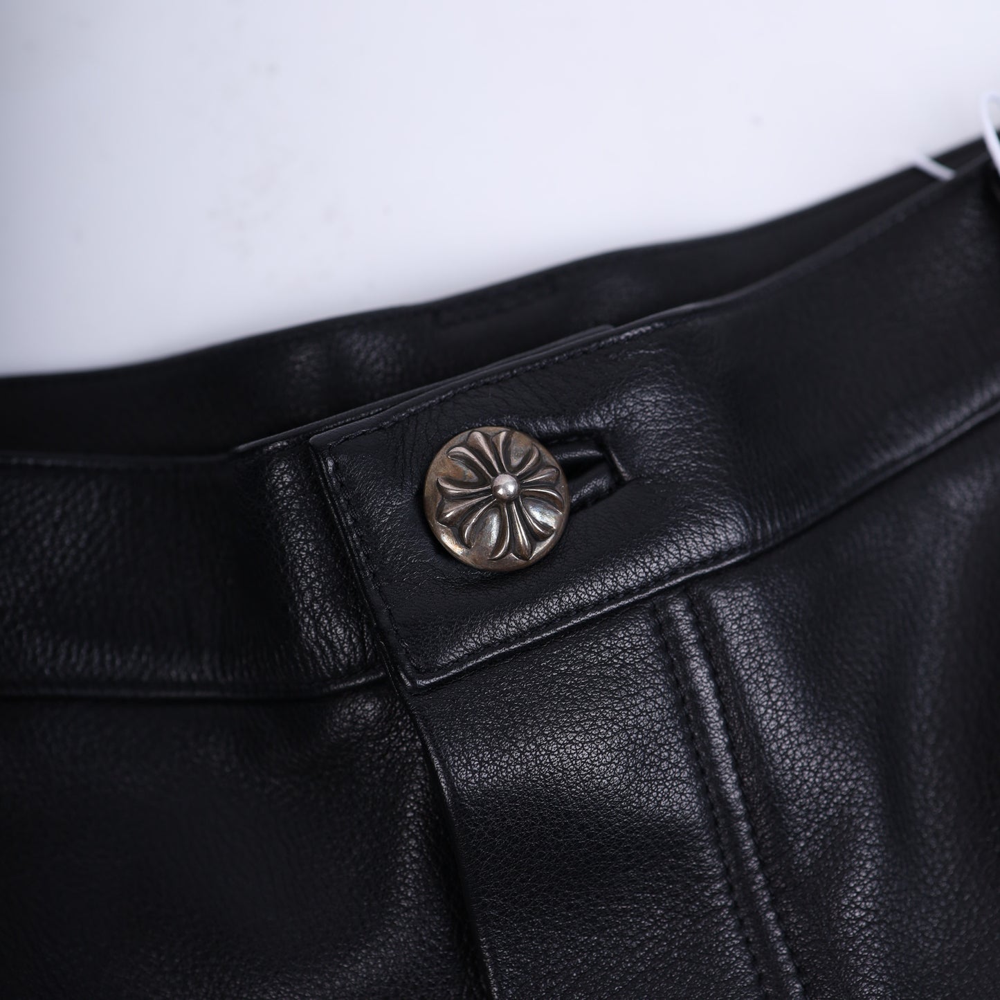 CHROME HEARTS BLUE FLEUR ST. BARTHS EXCLUSIVE LEATHER PANTS