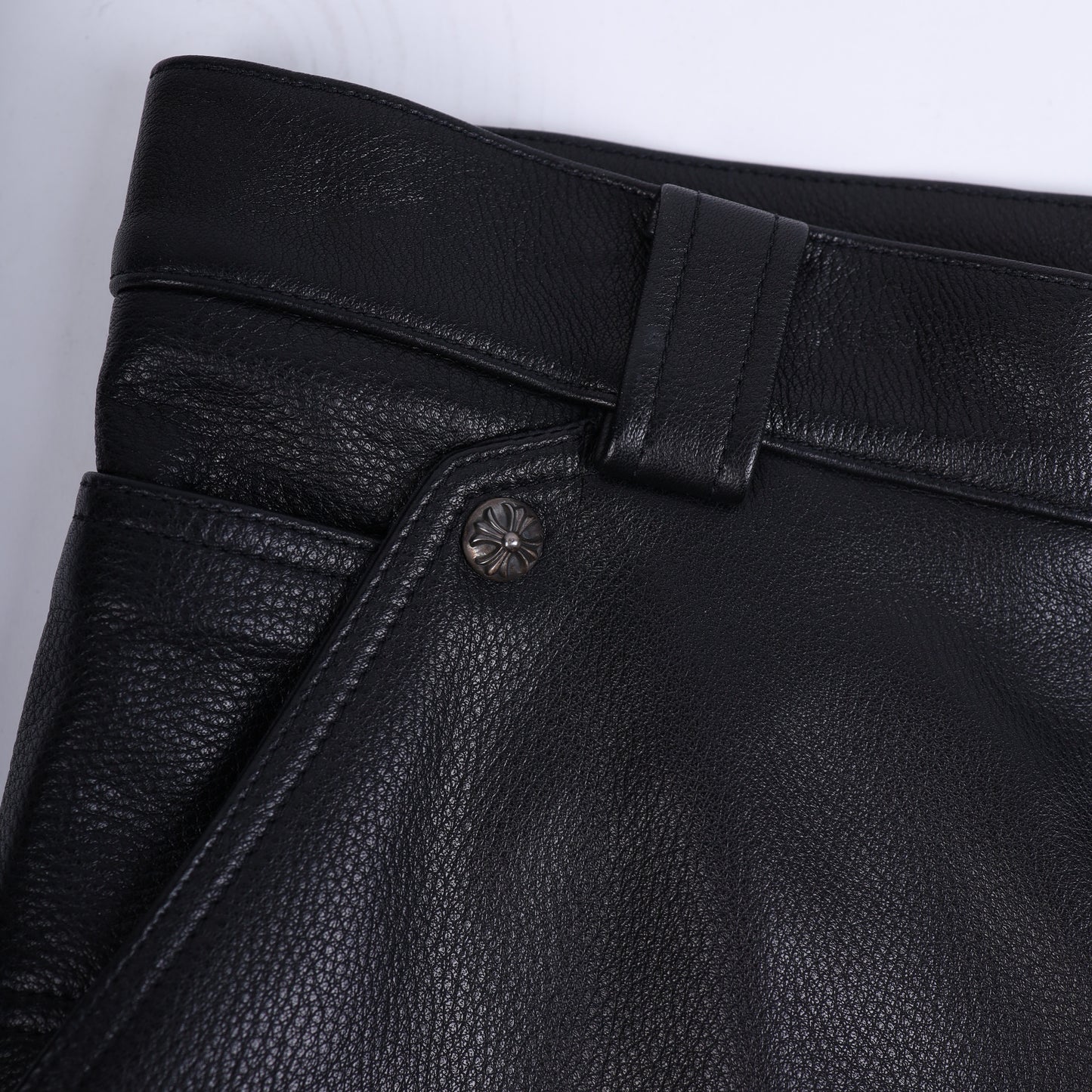 CHROME HEARTS BLUE FLEUR ST. BARTHS EXCLUSIVE LEATHER PANTS