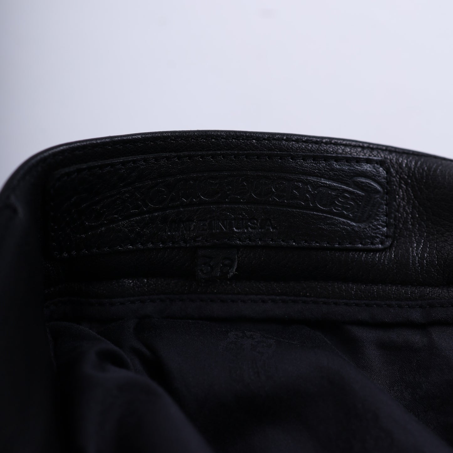 CHROME HEARTS BLUE FLEUR ST. BARTHS EXCLUSIVE LEATHER PANTS