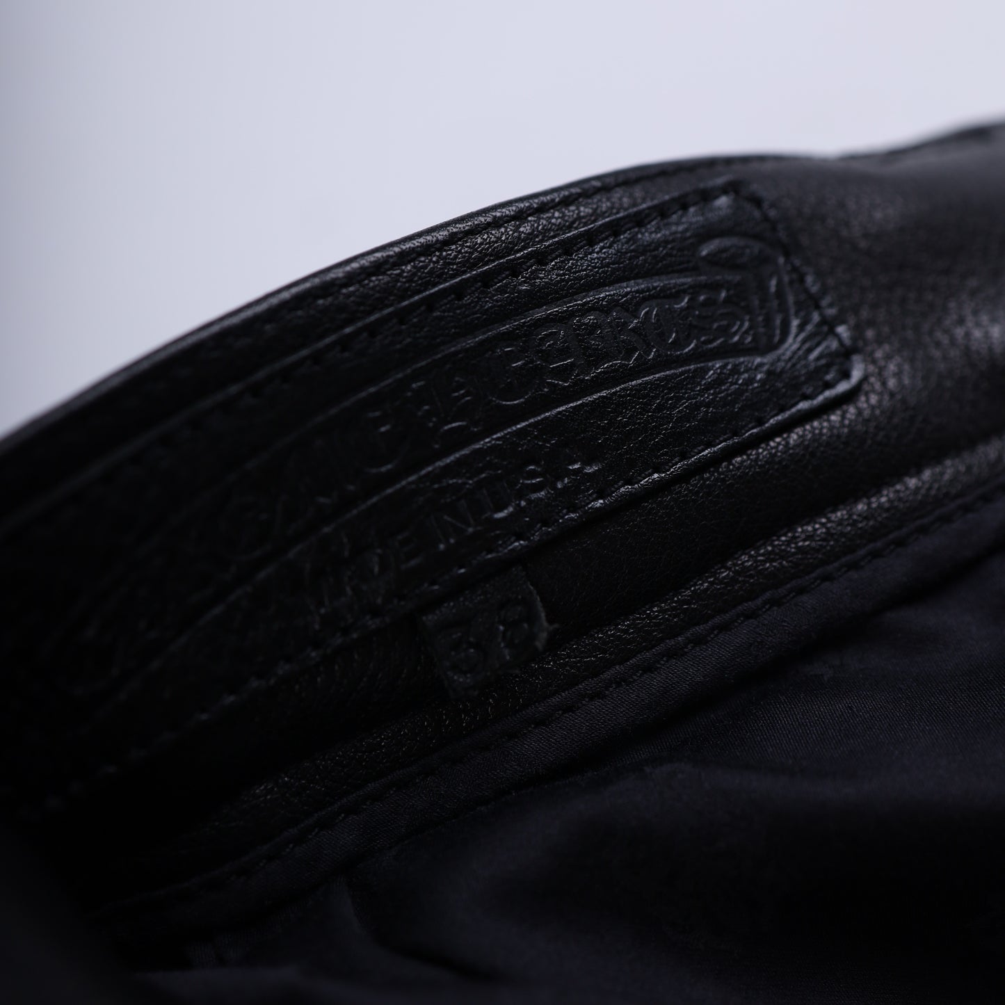 CHROME HEARTS BLUE FLEUR ST. BARTHS EXCLUSIVE LEATHER PANTS