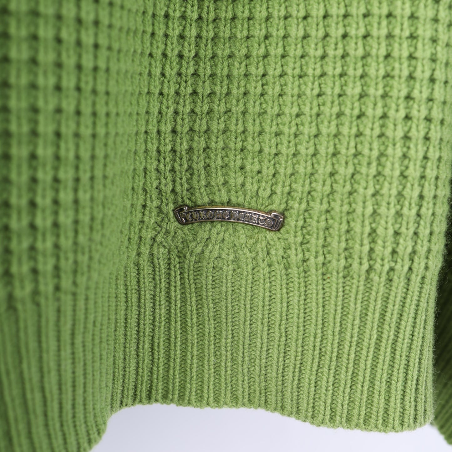 CHROME HEARTS GREEN CASHMERE ZEBRA PATCH SWEATER