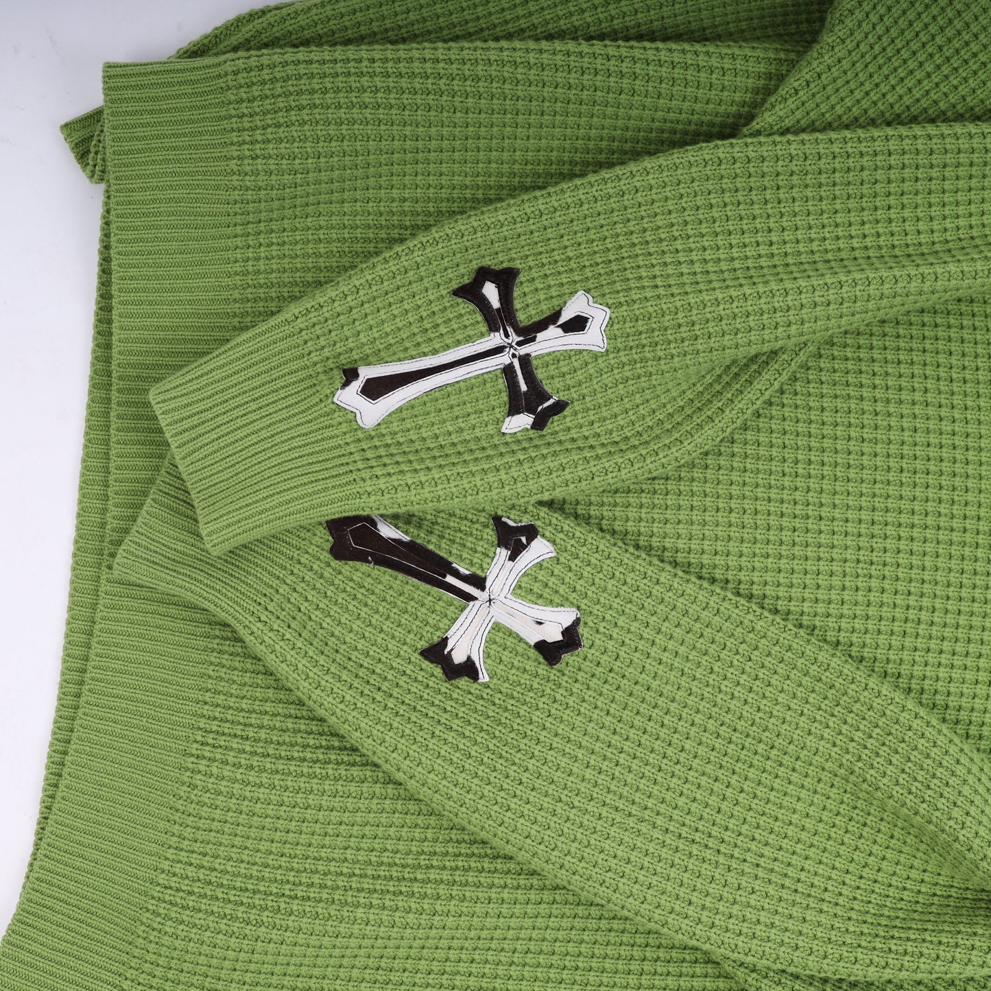 CHROME HEARTS GREEN CASHMERE ZEBRA PATCH SWEATER