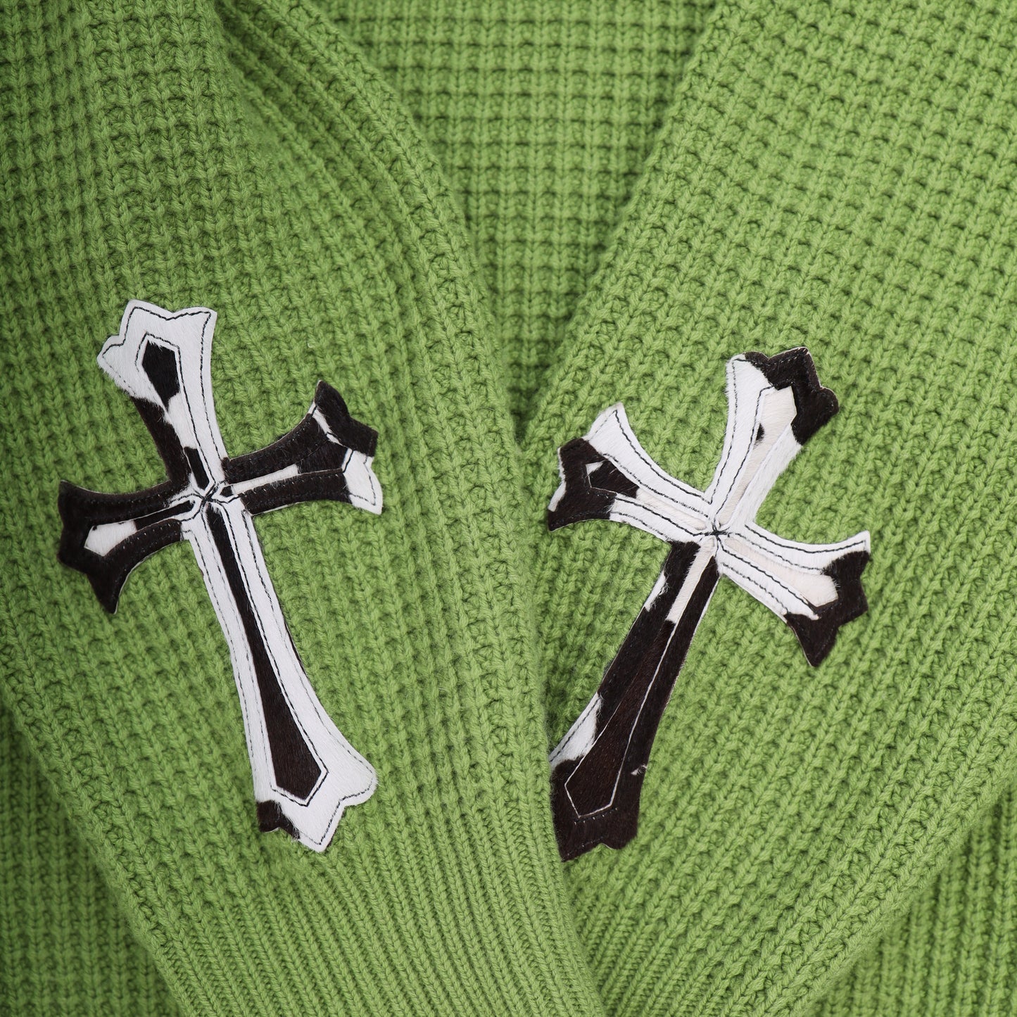 CHROME HEARTS GREEN CASHMERE ZEBRA PATCH SWEATER