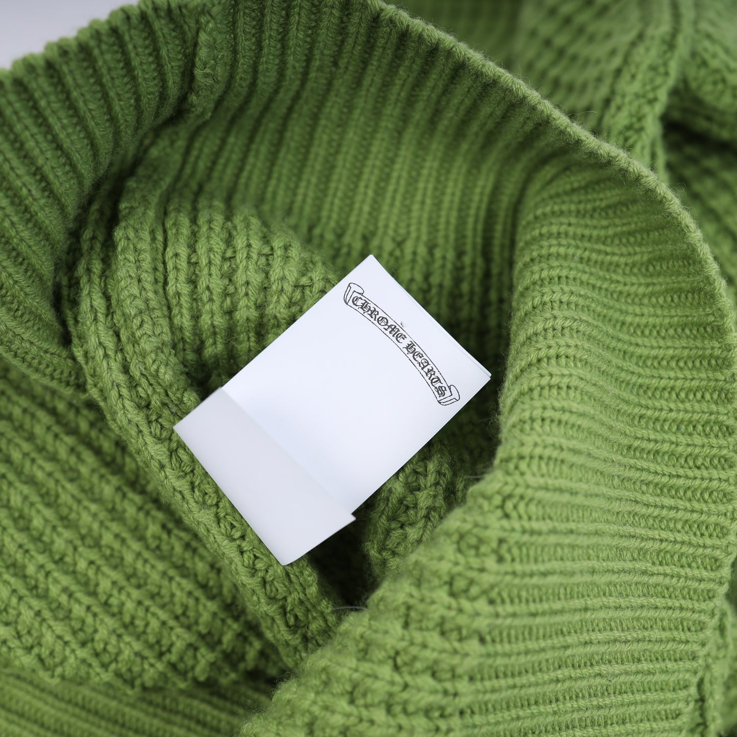 CHROME HEARTS GREEN CASHMERE ZEBRA PATCH SWEATER