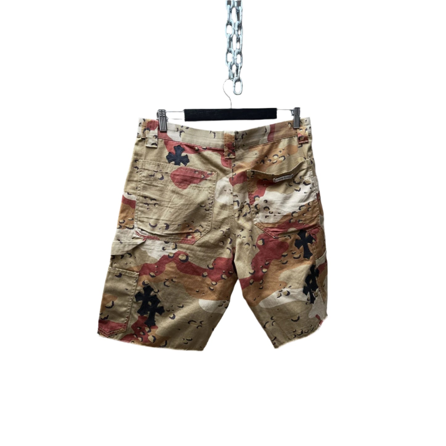 CHROME HEARTS SEX RECORDS DESERT CAMO CROSS PATCH SHORTS