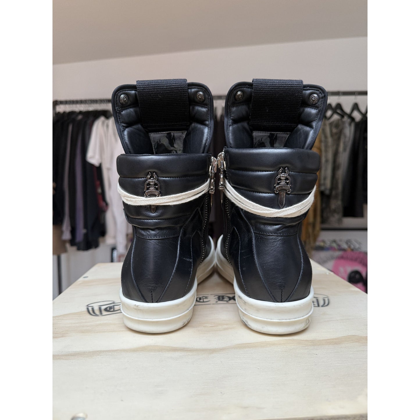 RICK OWENS X CHROME HEARTS BLACK GEOBASKETS SIZE 41