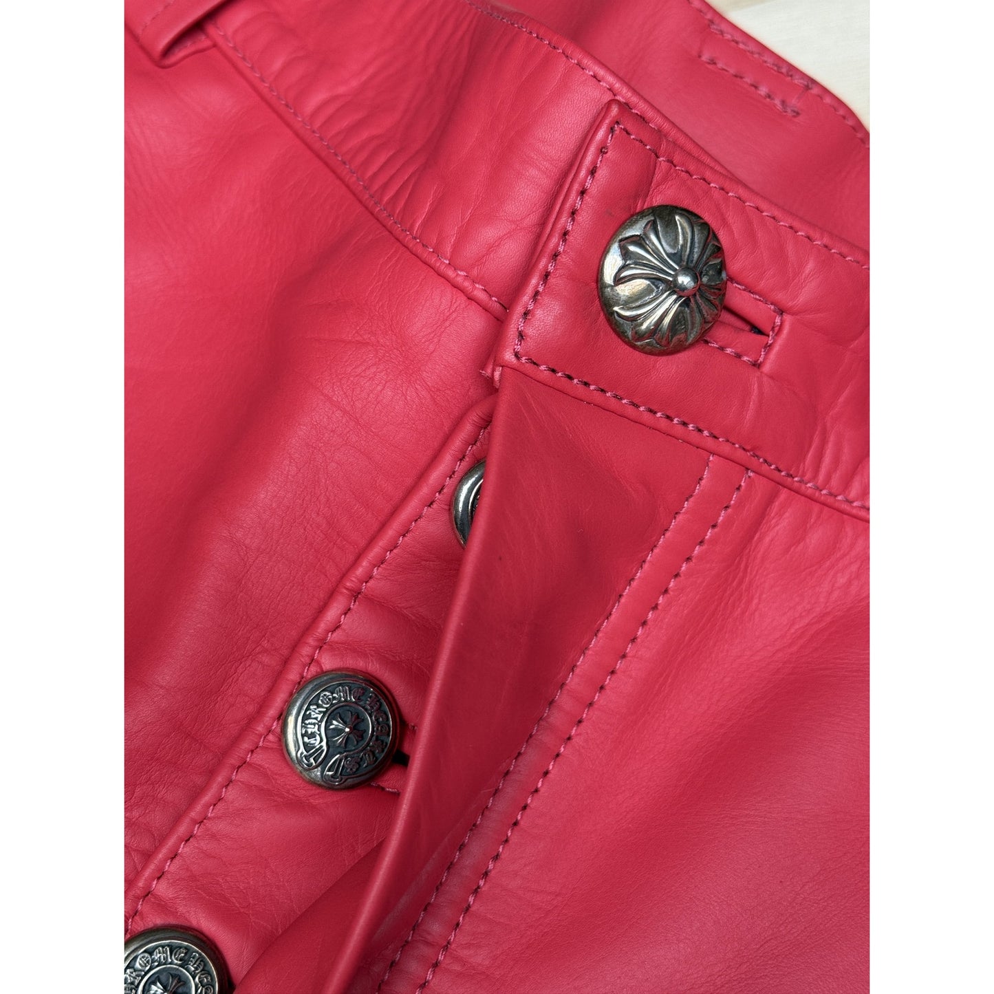 CHROME HEARTS RED LEATHER FLEUR SHORTS RARE