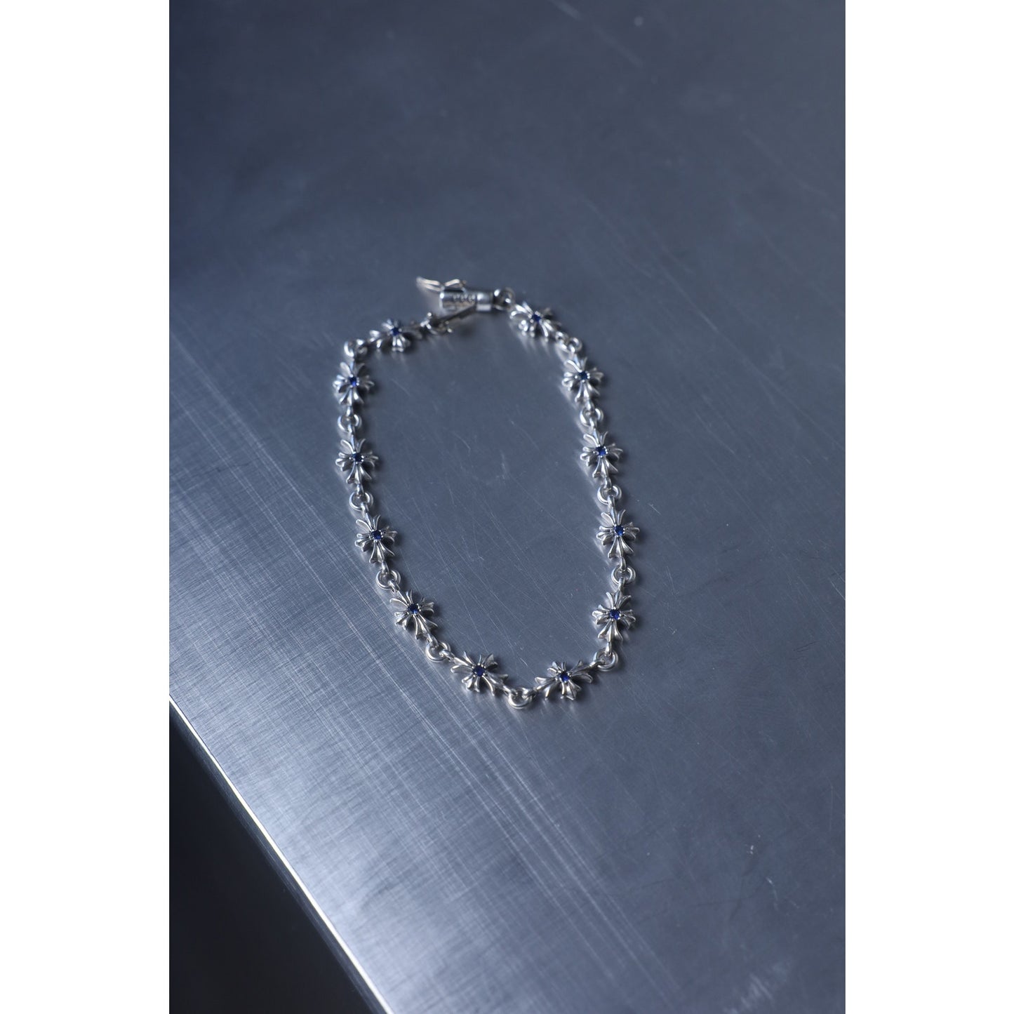 Chrome Hearts Tiny E Pave Blue Sapphire Bracelet 12 link