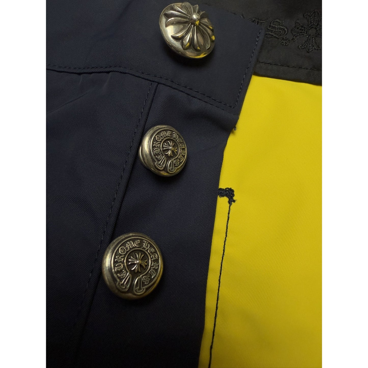 Chrome hearts Leather double knee shorts sz 34 yellow patch