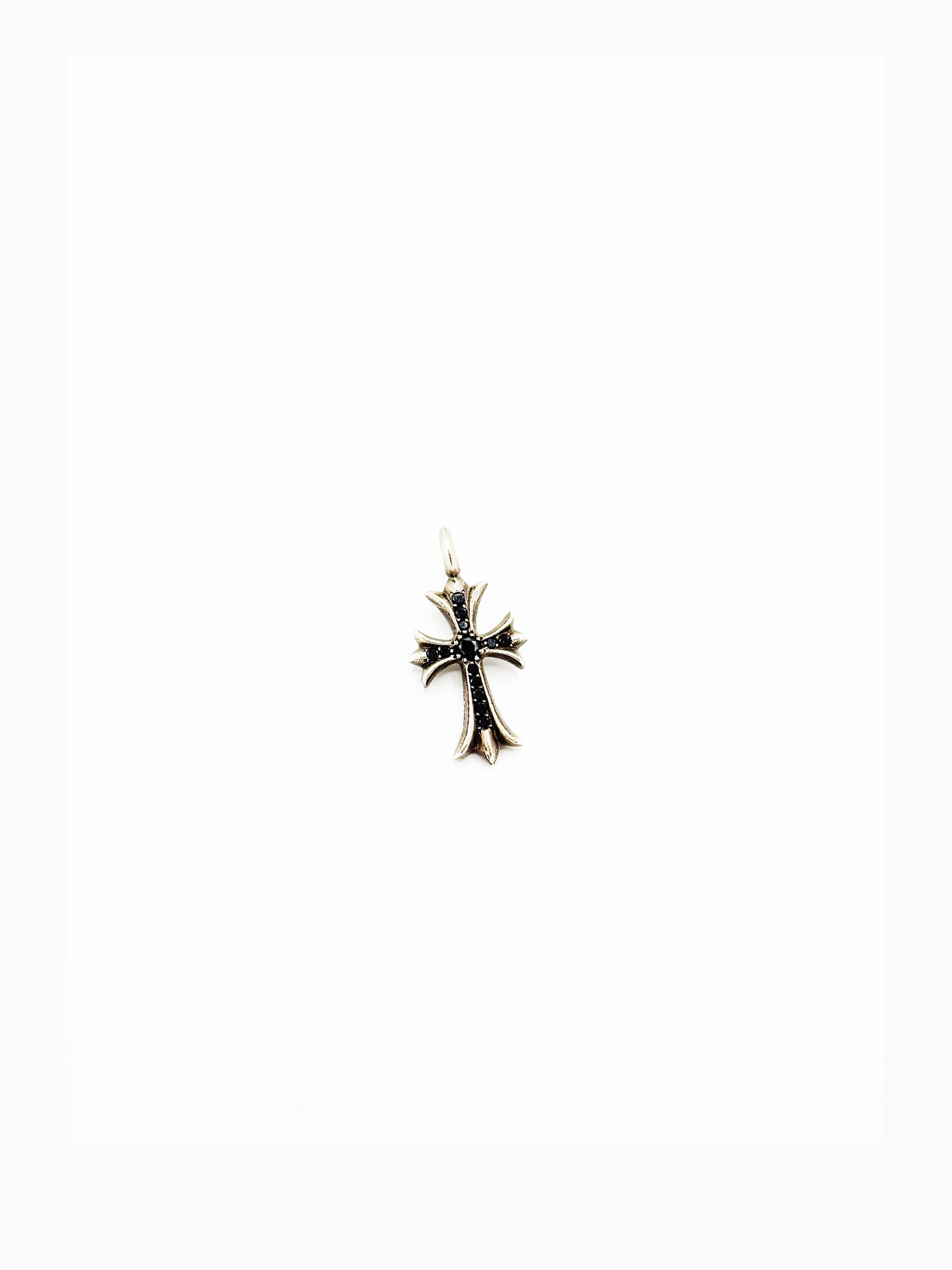 CHROME HEARTS BLACK DIAMOND STERLING SILVER TINY CROSS PENDANT