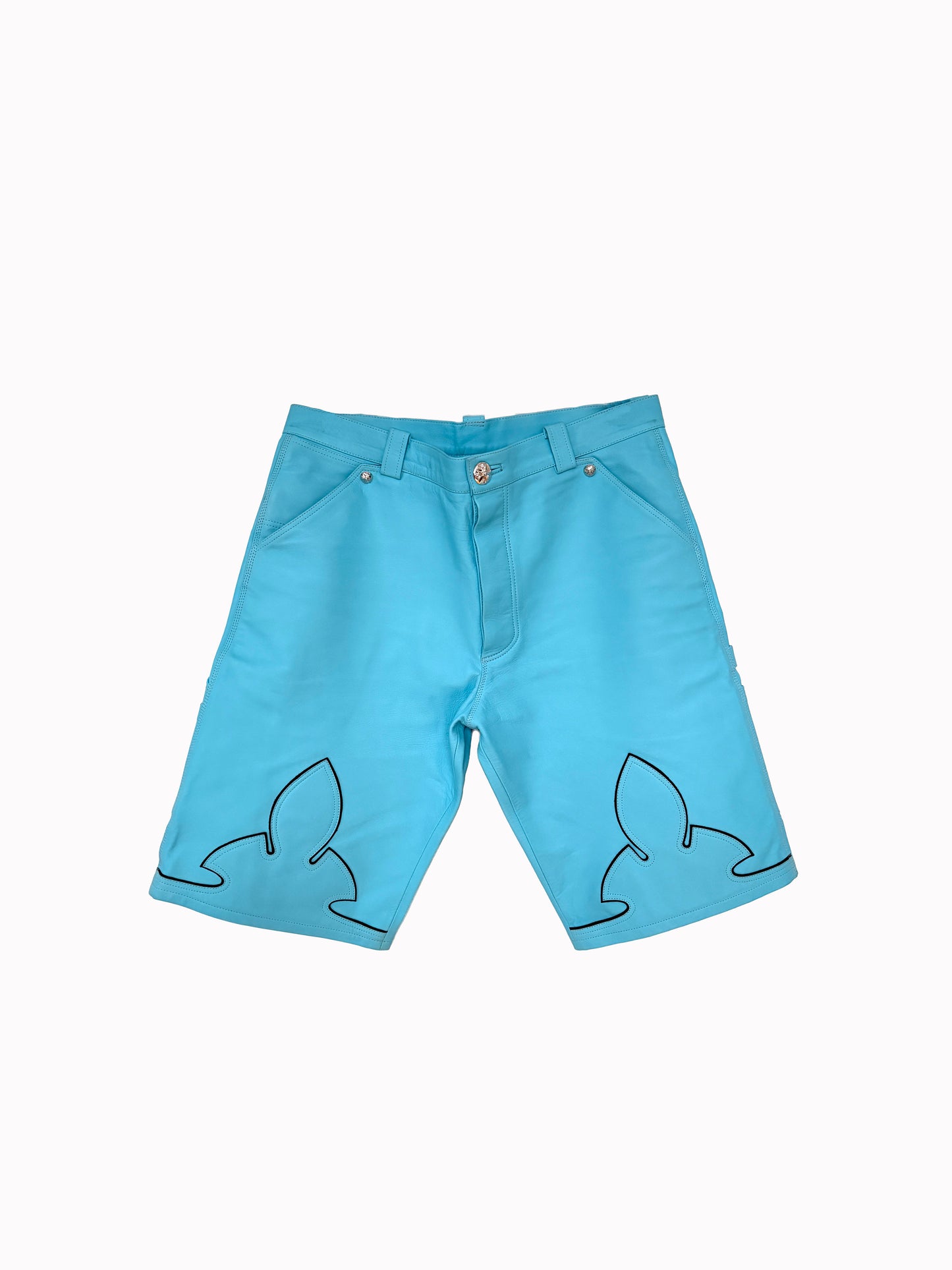 CHROME HEARTS BLUE FLEUR LEATHER SHORTS LAMB SHORTS ST BARTH