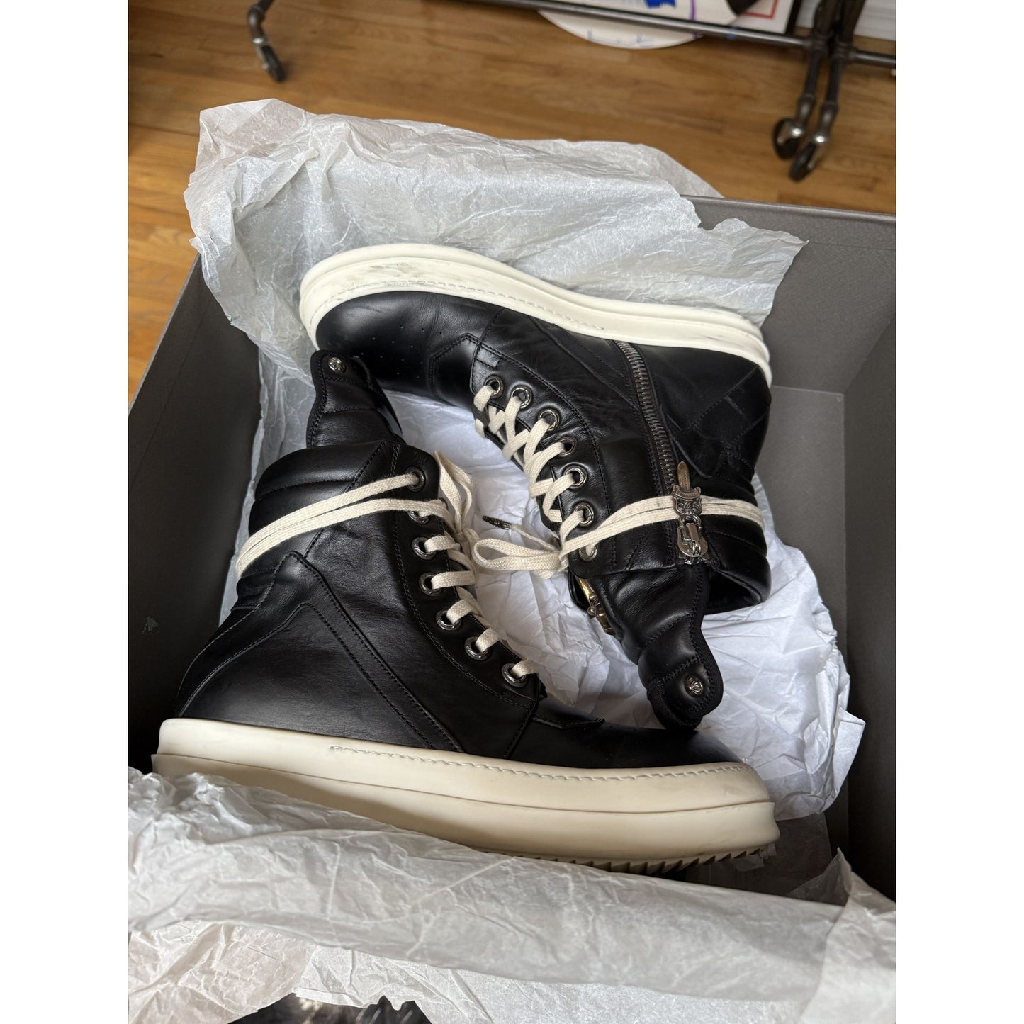 RICK OWENS X CHROME HEARTS BLACK GEOBASKETS SIZE 41