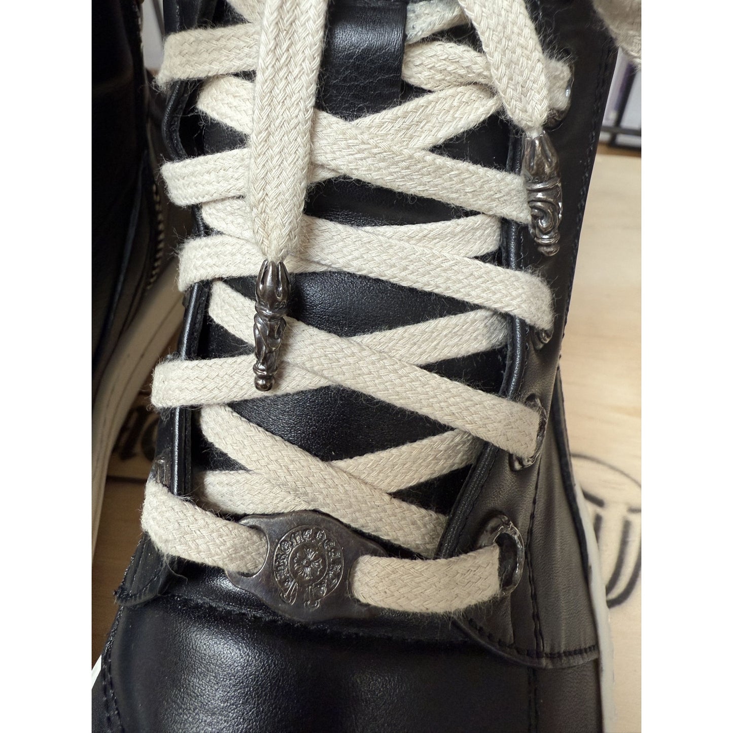 RICK OWENS X CHROME HEARTS BLACK GEOBASKETS SIZE 41