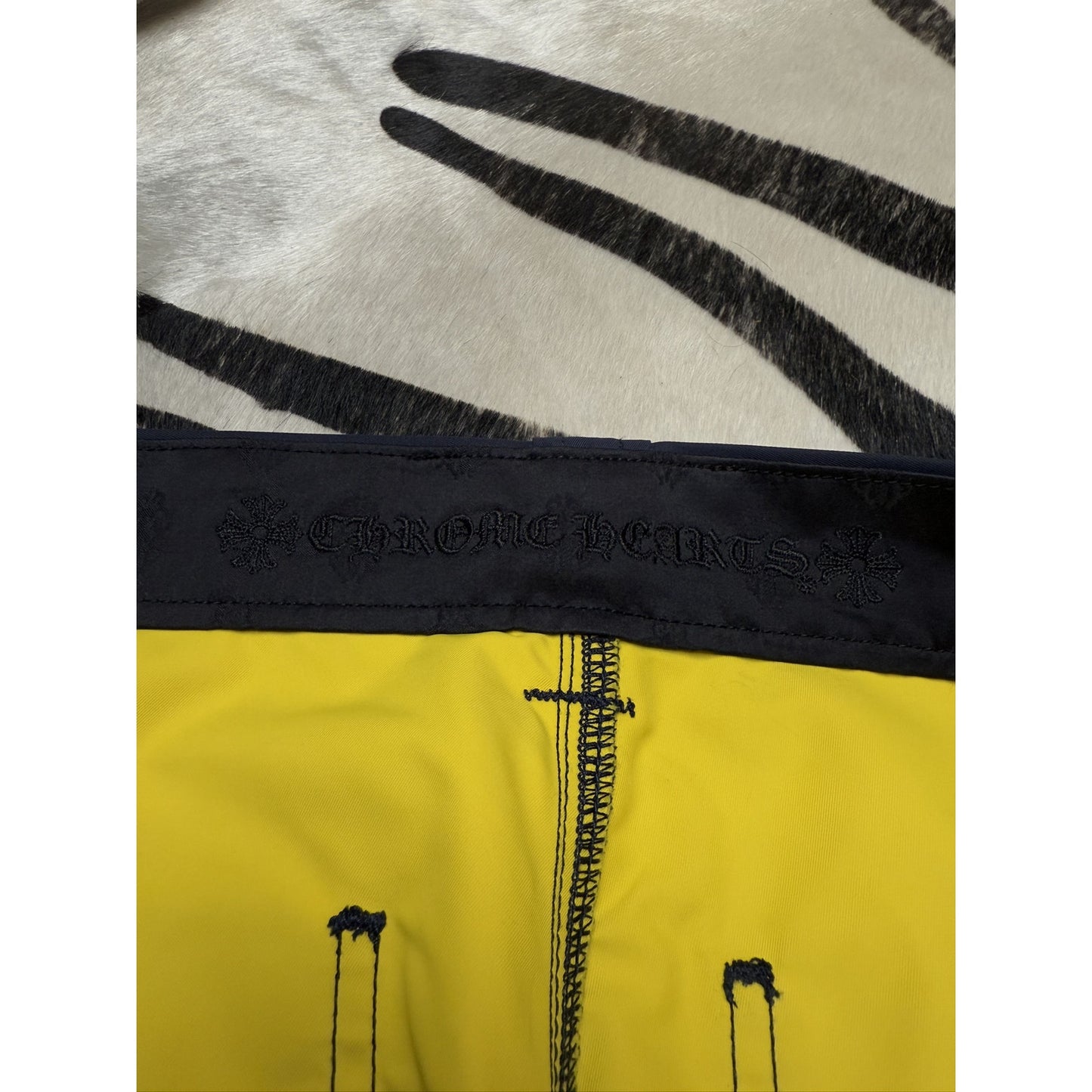 Chrome hearts Leather double knee shorts sz 34 yellow patch