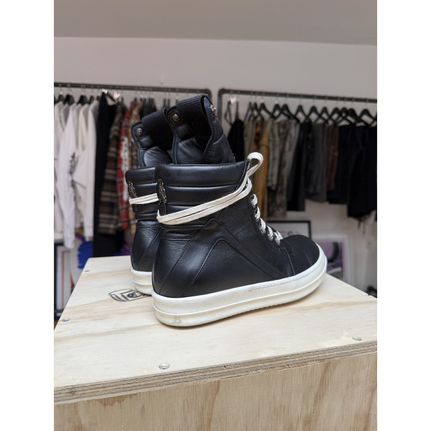 RICK OWENS X CHROME HEARTS BLACK GEOBASKETS SIZE 41