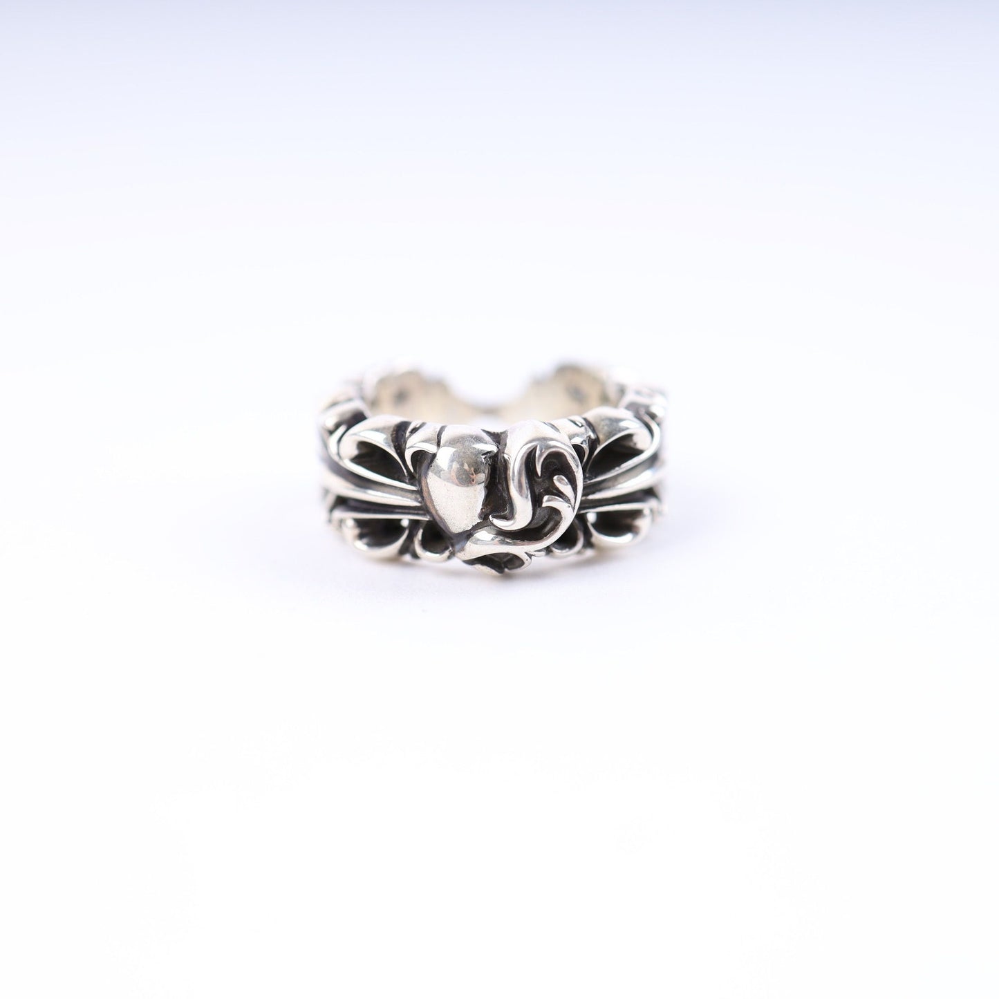 DOUBLE FLORAL CROSS HEART RING