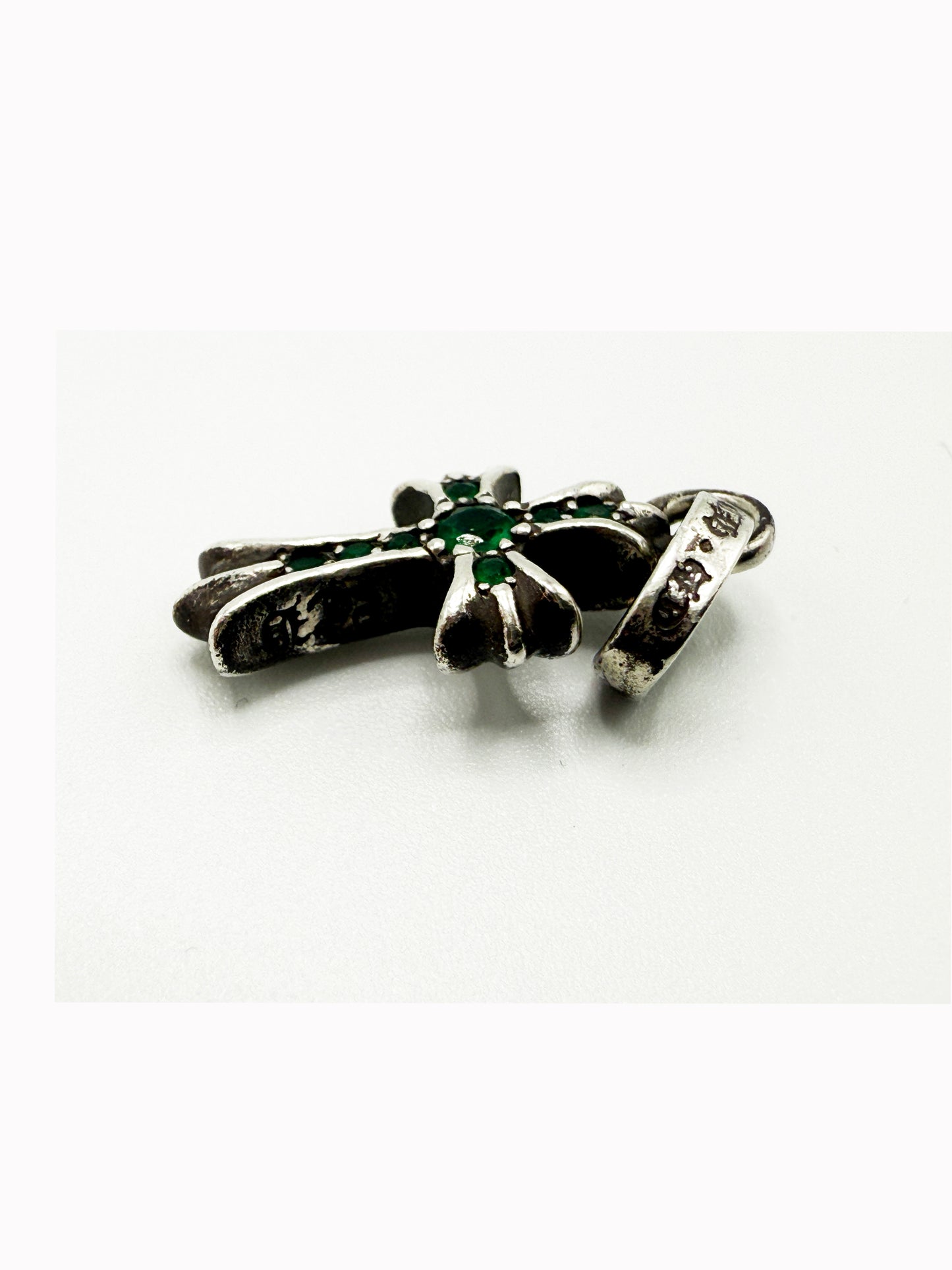 Chrome Hearts Sterling Silver Emerald Baby Fat Gem Stone Pendant