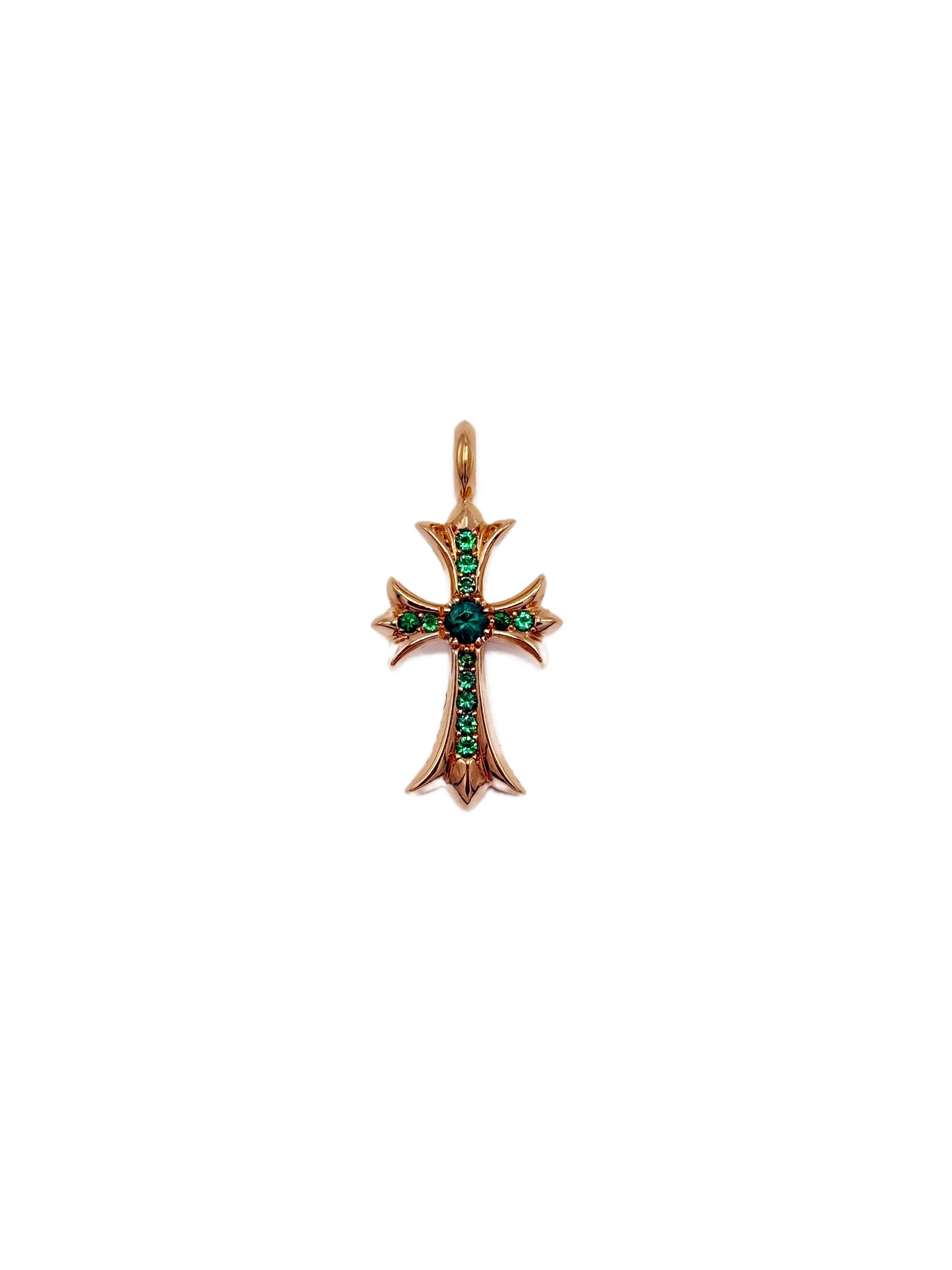Chrome Hearts 22k Pave Emerald Tiny Cross Pendant