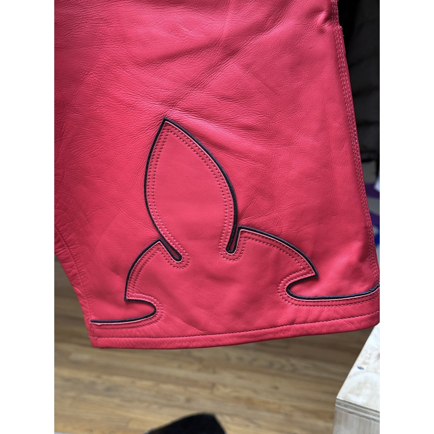 CHROME HEARTS RED LEATHER FLEUR SHORTS RARE
