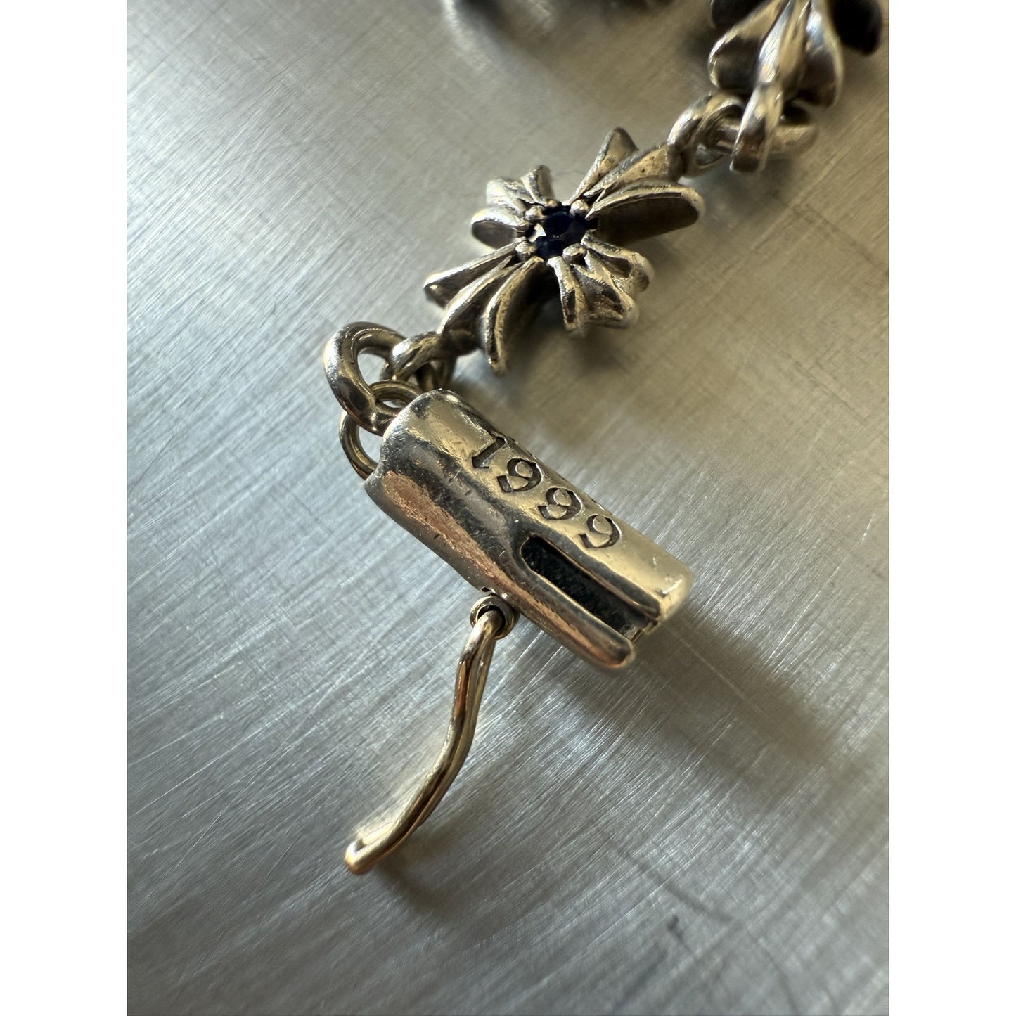 Chrome Hearts Tiny E Pave Blue Sapphire Bracelet 12 link